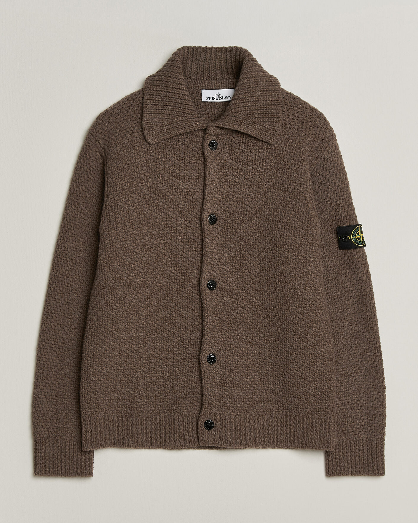 Men | Sweaters & Knitwear | Stone Island | Basket Stitch Lambswool Cardigan Umber Melange