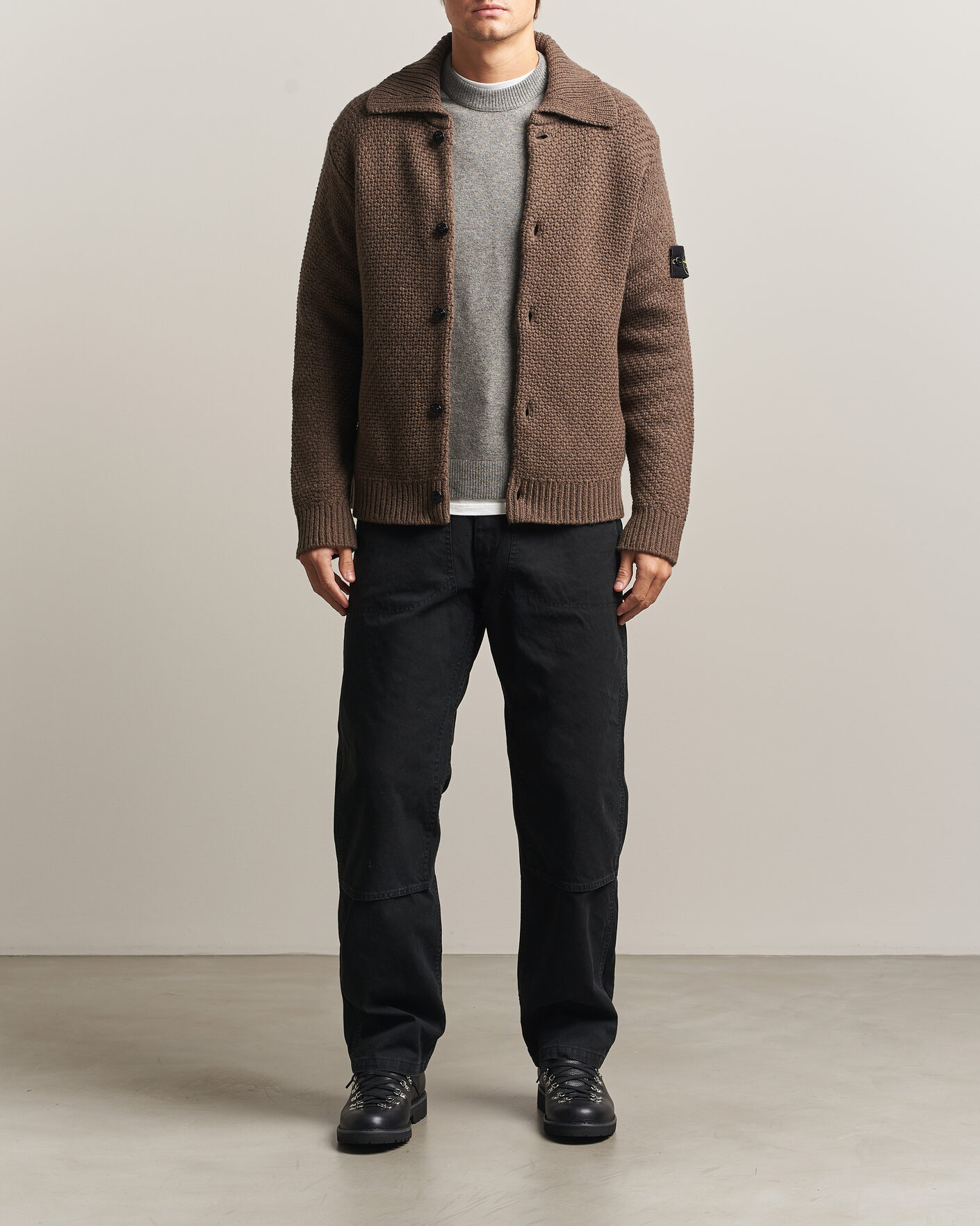 Men | Sweaters & Knitwear | Stone Island | Basket Stitch Lambswool Cardigan Umber Melange