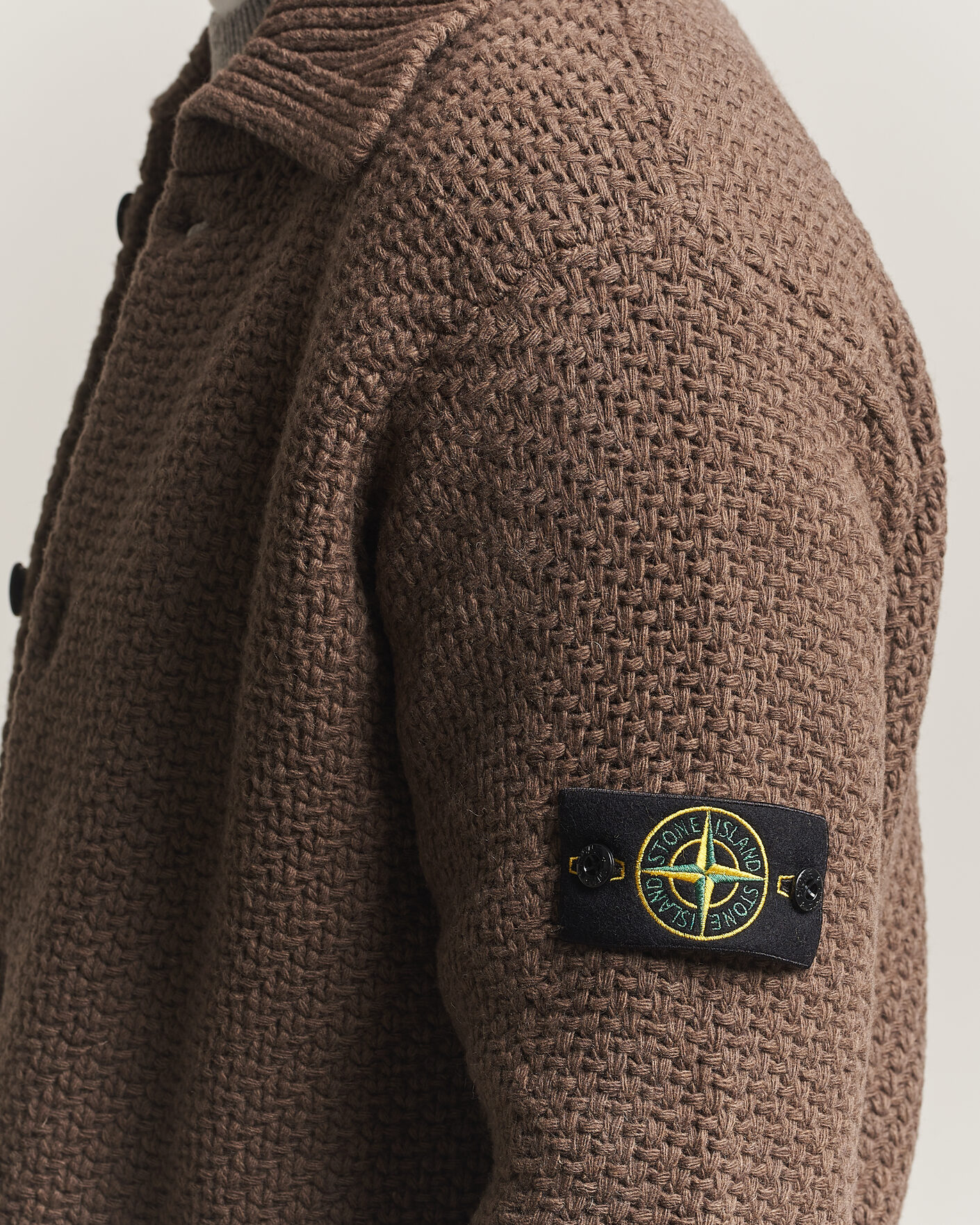Men | Sweaters & Knitwear | Stone Island | Basket Stitch Lambswool Cardigan Umber Melange