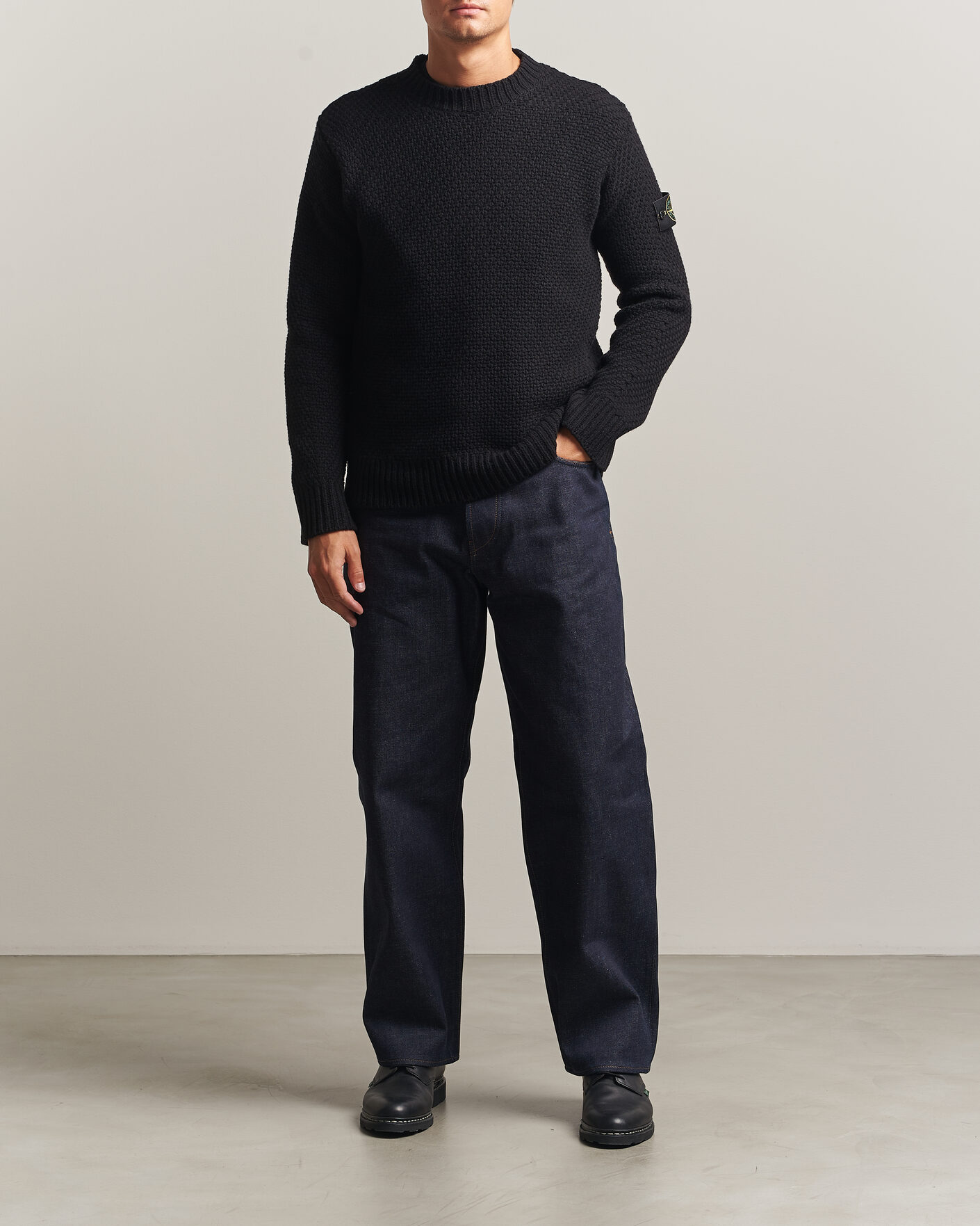 Men | Sweaters & Knitwear | Stone Island | Basket Stitch Lambswool Crew Neck Black
