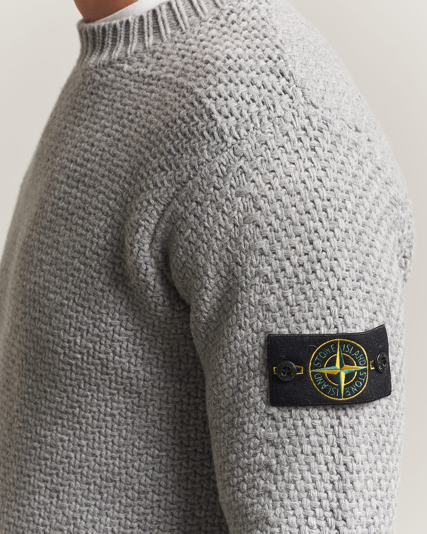 Men | Sweaters & Knitwear | Stone Island | Basket Stitch Lambswool Crew Neck Grey Melange