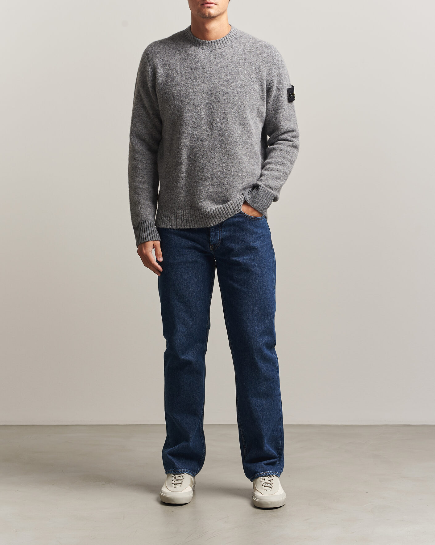 Men | Sweaters & Knitwear | Stone Island | Baby Alpaca Blend Contrast Crew Grey Melange