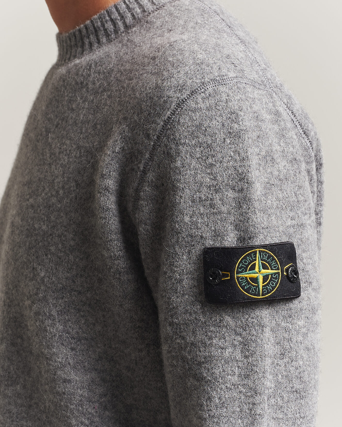 Men | Sweaters & Knitwear | Stone Island | Baby Alpaca Blend Contrast Crew Grey Melange
