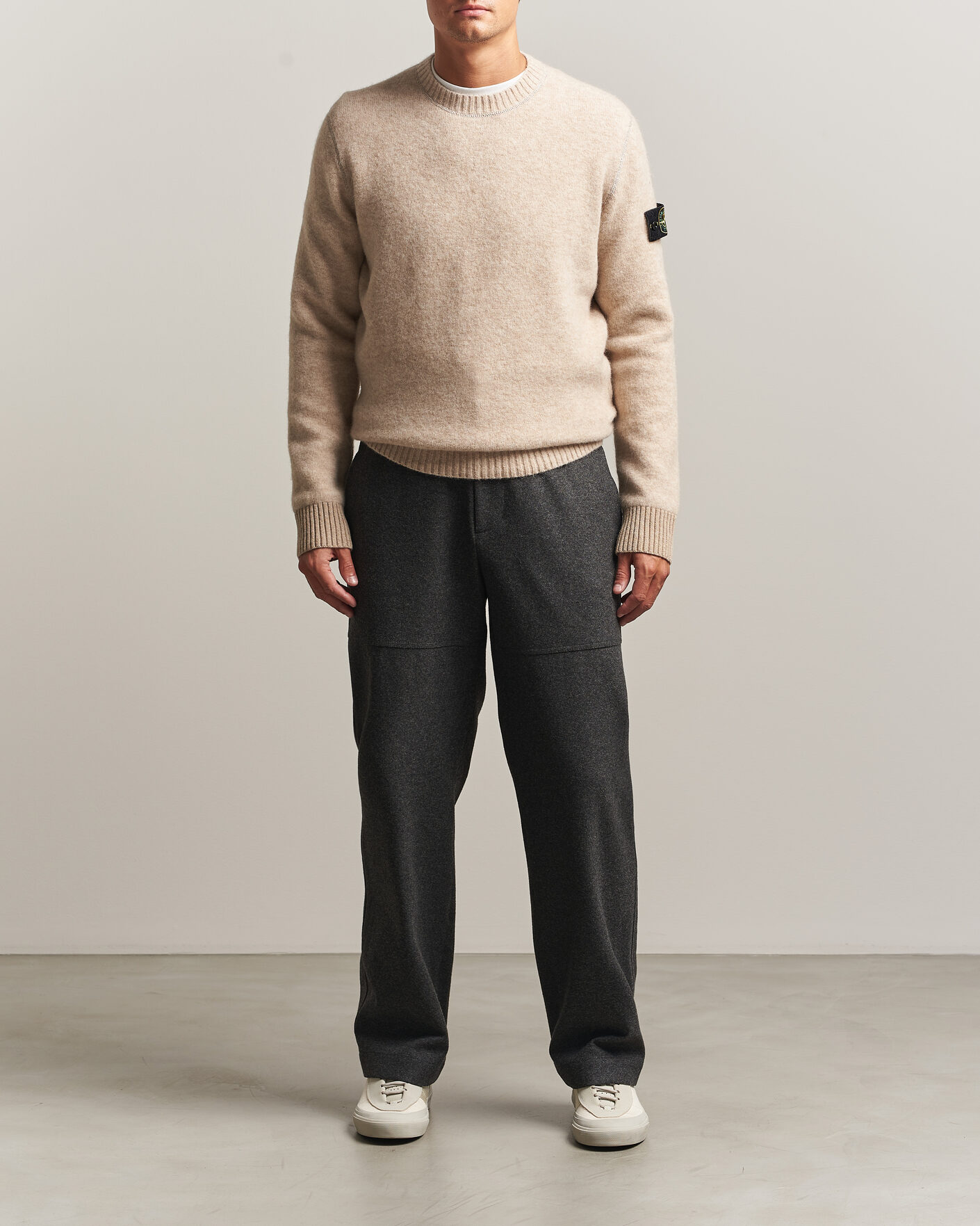 Men | Sweaters & Knitwear | Stone Island | Baby Alpaca Blend Contrast Crew Beige Melange