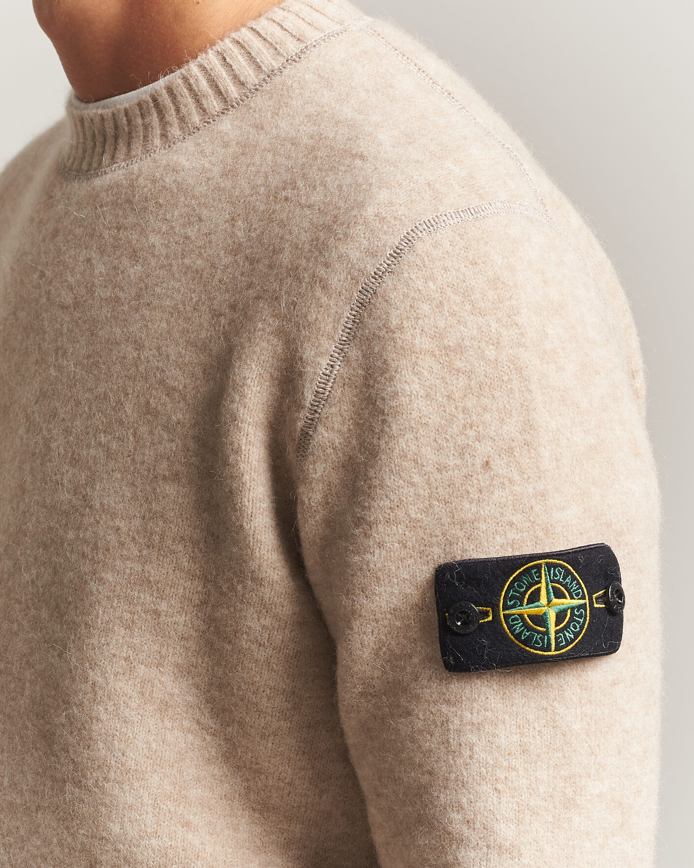 Men | Sweaters & Knitwear | Stone Island | Baby Alpaca Blend Contrast Crew Beige Melange