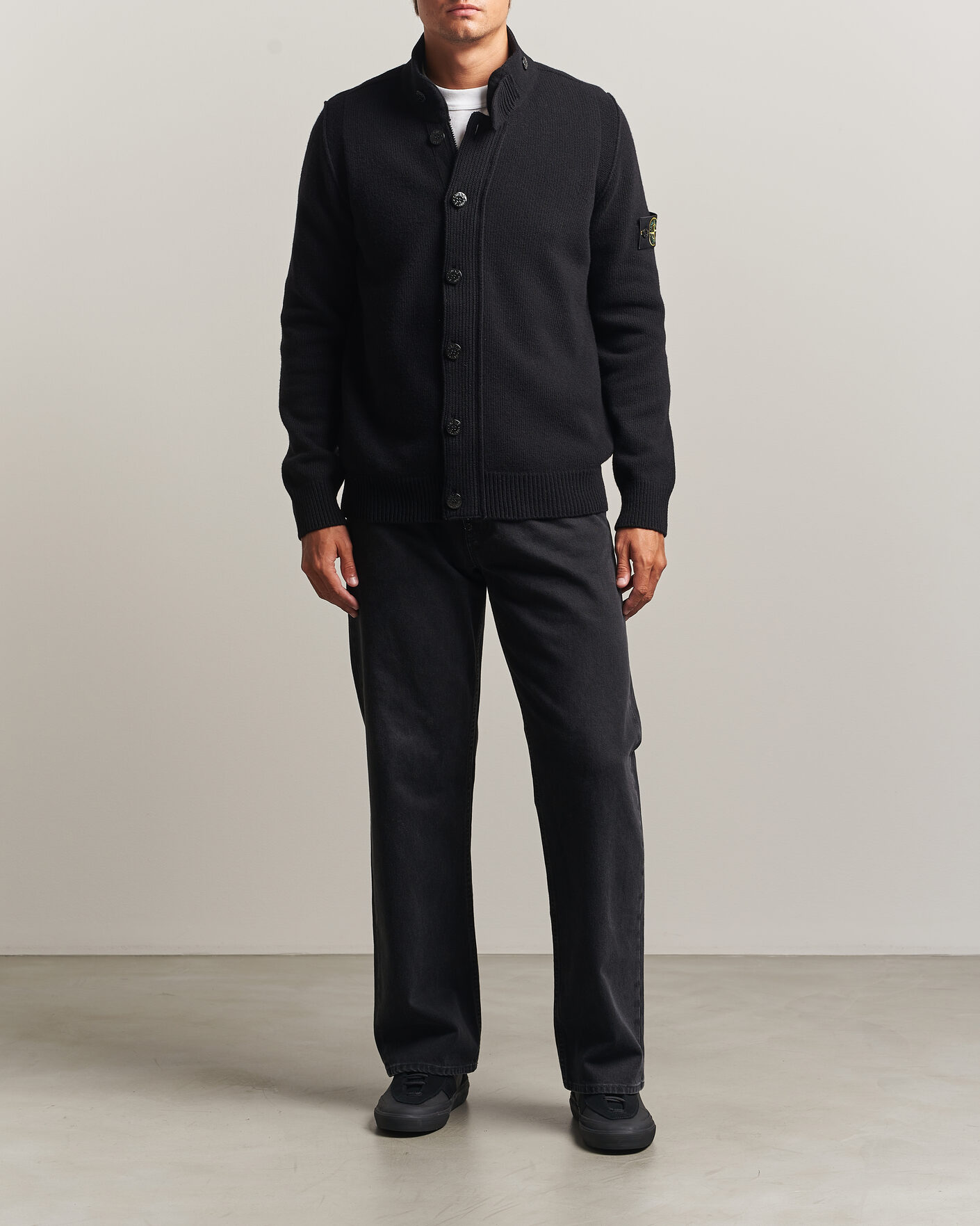 Men | Sweaters & Knitwear | Stone Island | Knitted Lambswool Zip Button Cardigan Black