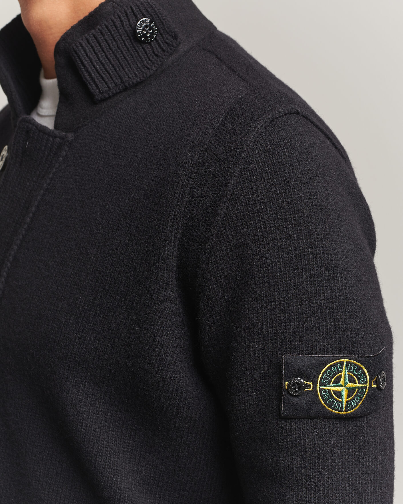 Men | Sweaters & Knitwear | Stone Island | Knitted Lambswool Zip Button Cardigan Black