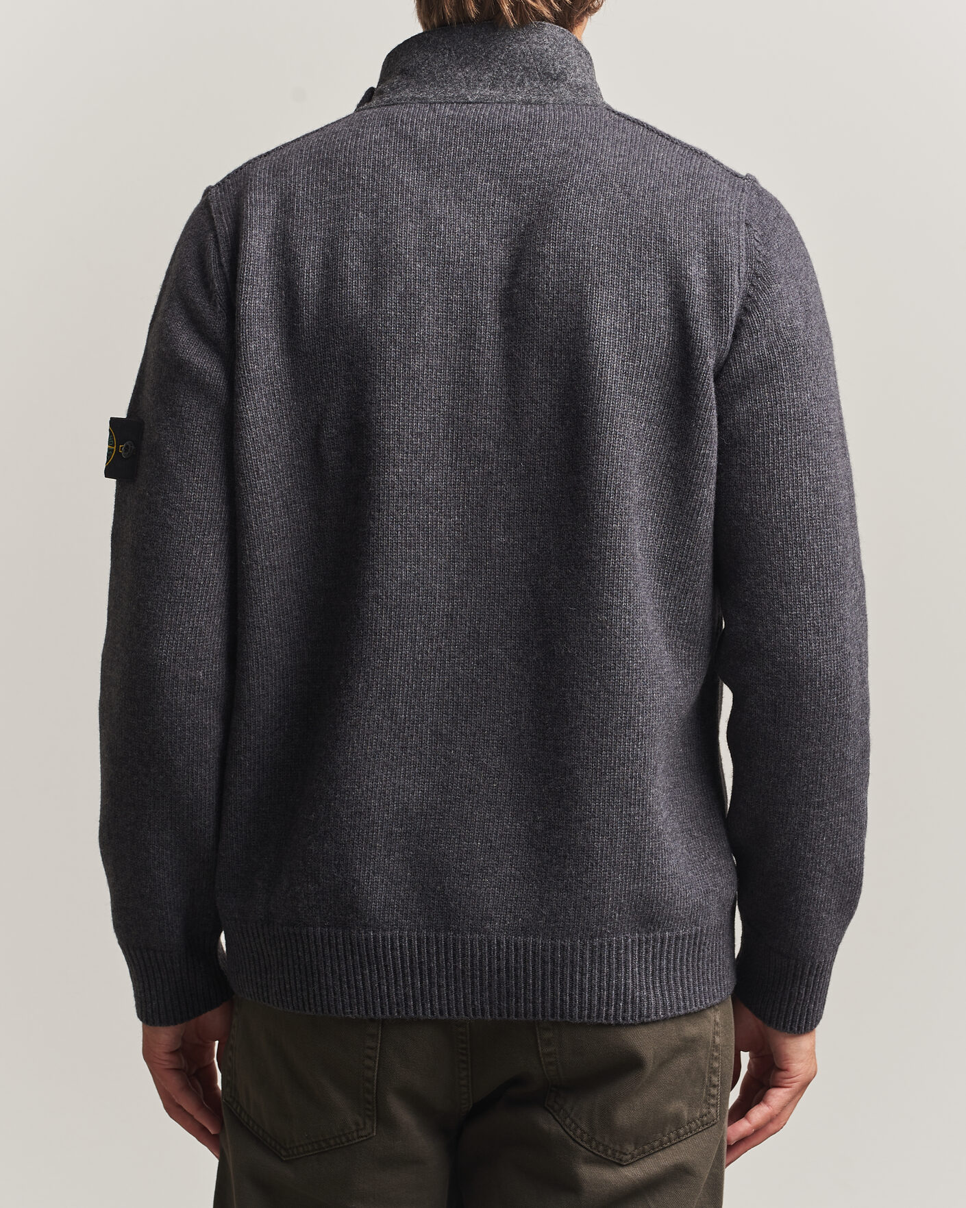 Men | Sweaters & Knitwear | Stone Island | Knitted Lambswool Zip Button Cardigan Melange Lead