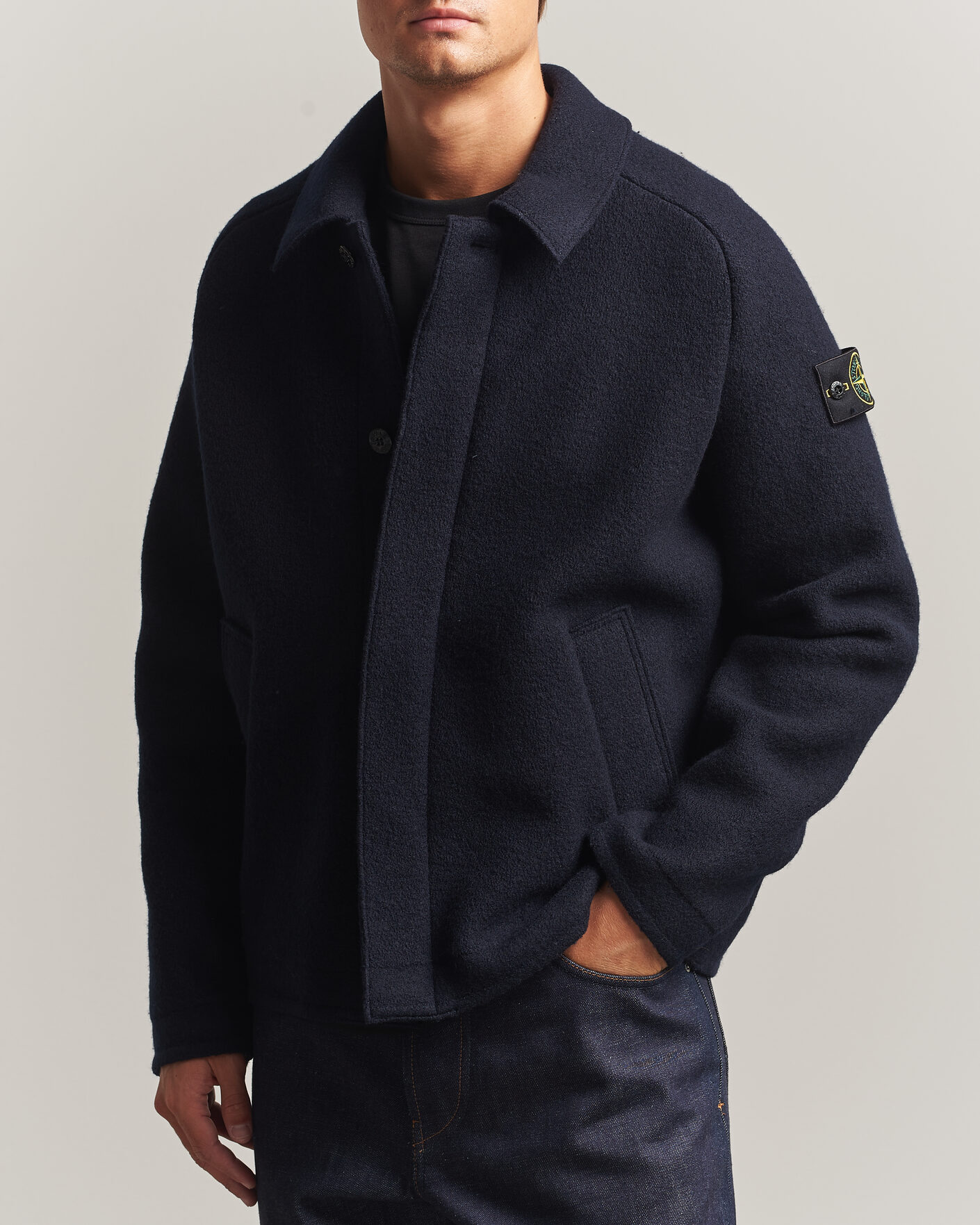 Men | Sweaters & Knitwear | Stone Island | Felted Wool Cardigan Navy Blue