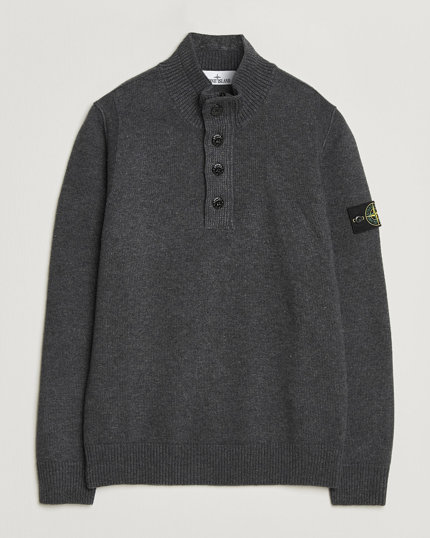 Men | Sweaters & Knitwear | Stone Island | Knitted Lambswool Half Button Zip Melange Lead
