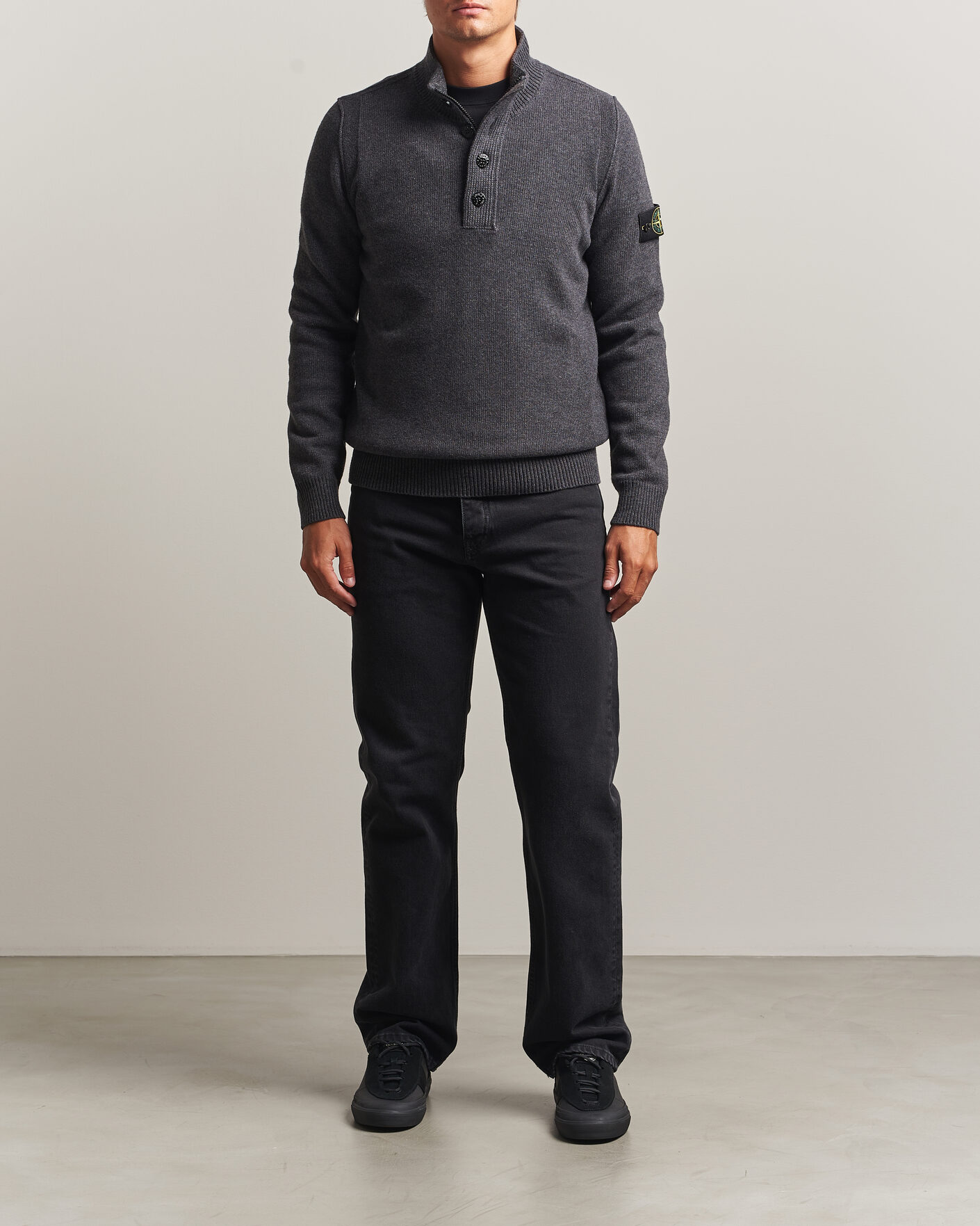Men | Sweaters & Knitwear | Stone Island | Knitted Lambswool Half Button Zip Melange Lead