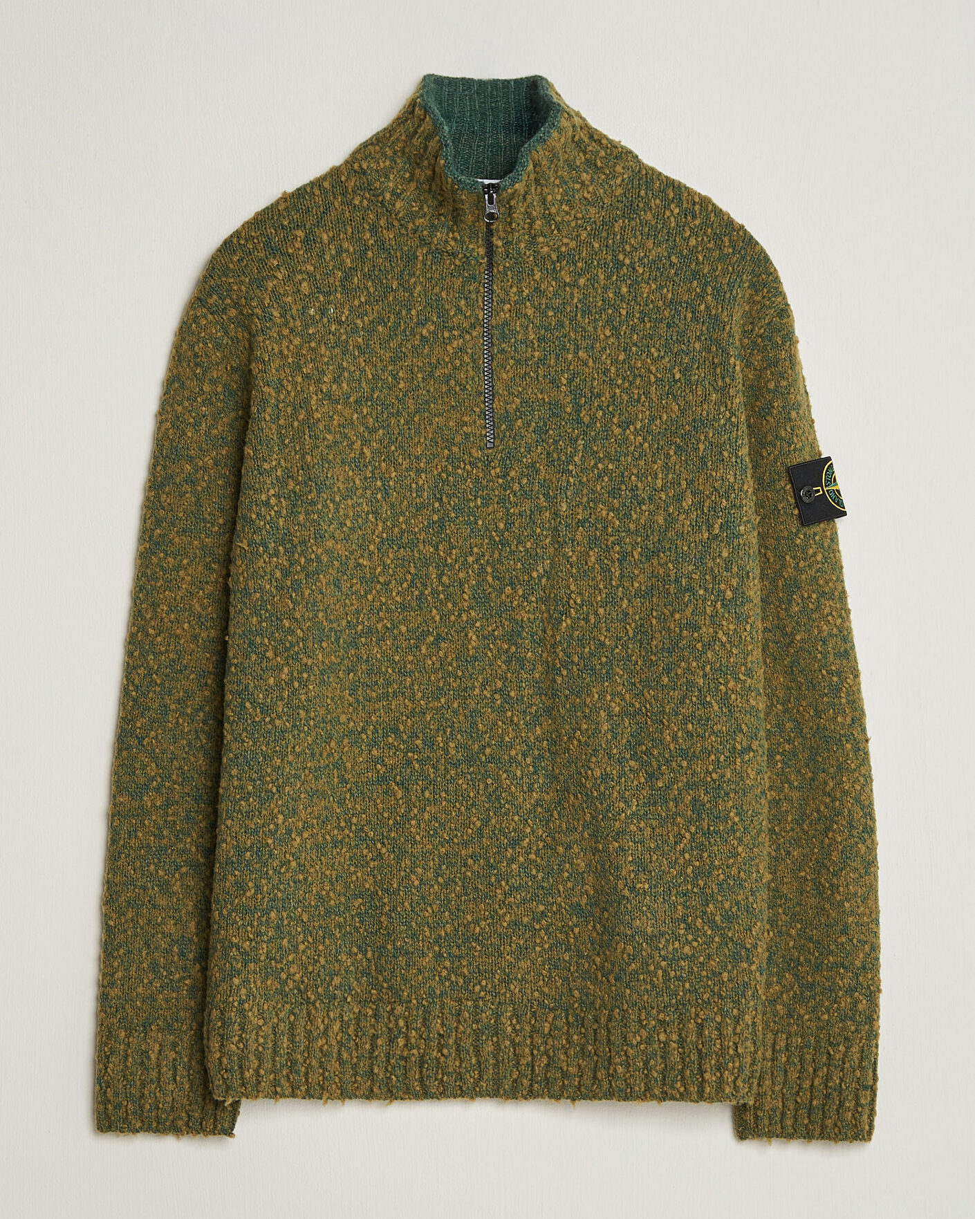 Stone Island Speckled Wool/Nylon Half Zip Dark Green Melange at