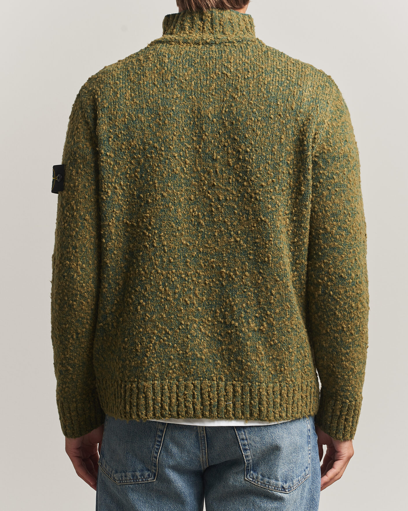 Men | Sweaters & Knitwear | Stone Island | Speckled Wool/Nylon Half Zip Dark Green Melange