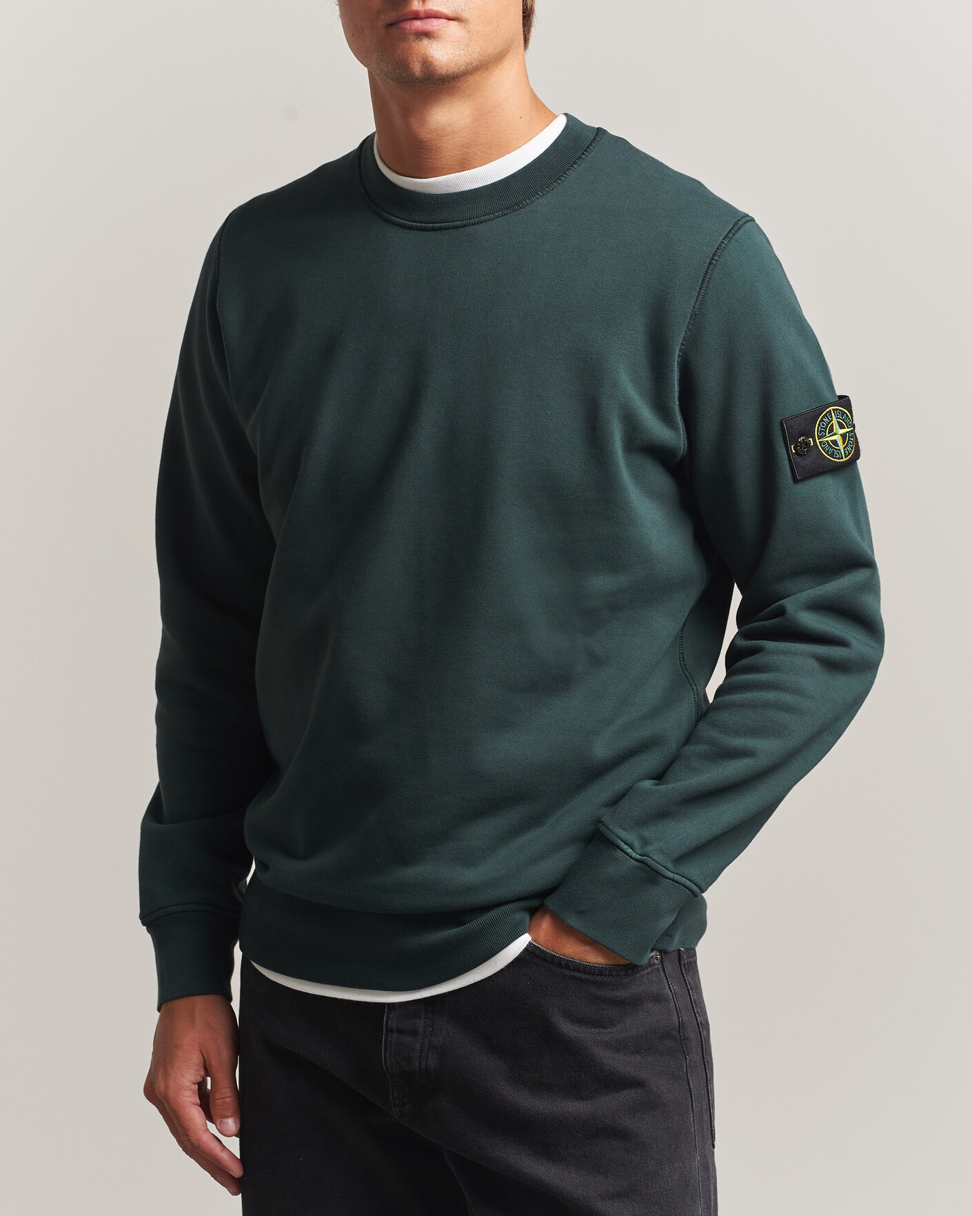 Men | Sweaters & Knitwear | Stone Island | Garment Dyed Fleece Sweatshirt Dark Green
