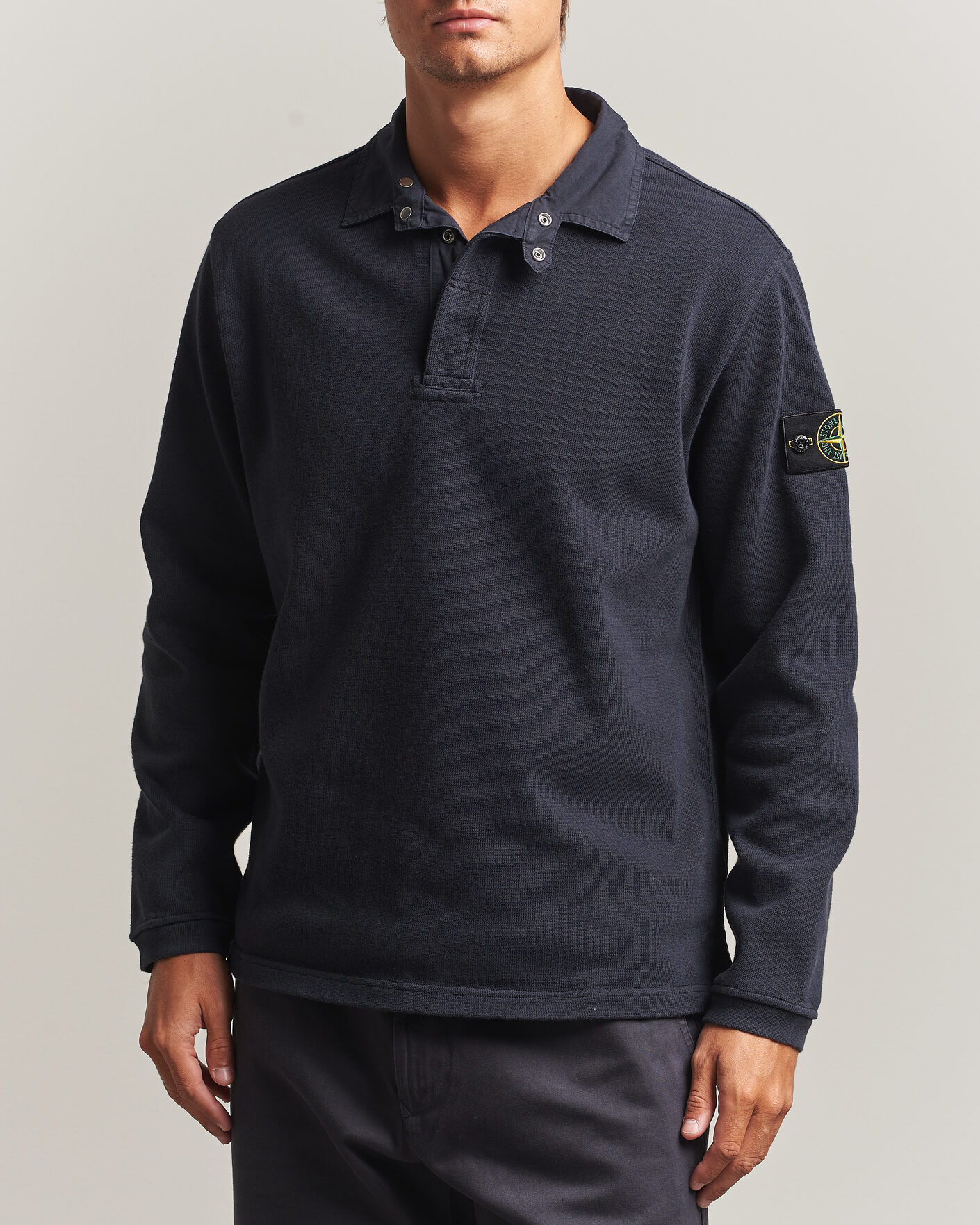 Men | Sweaters & Knitwear | Stone Island | Heavy Cotton Jersey Polo Blue Navy