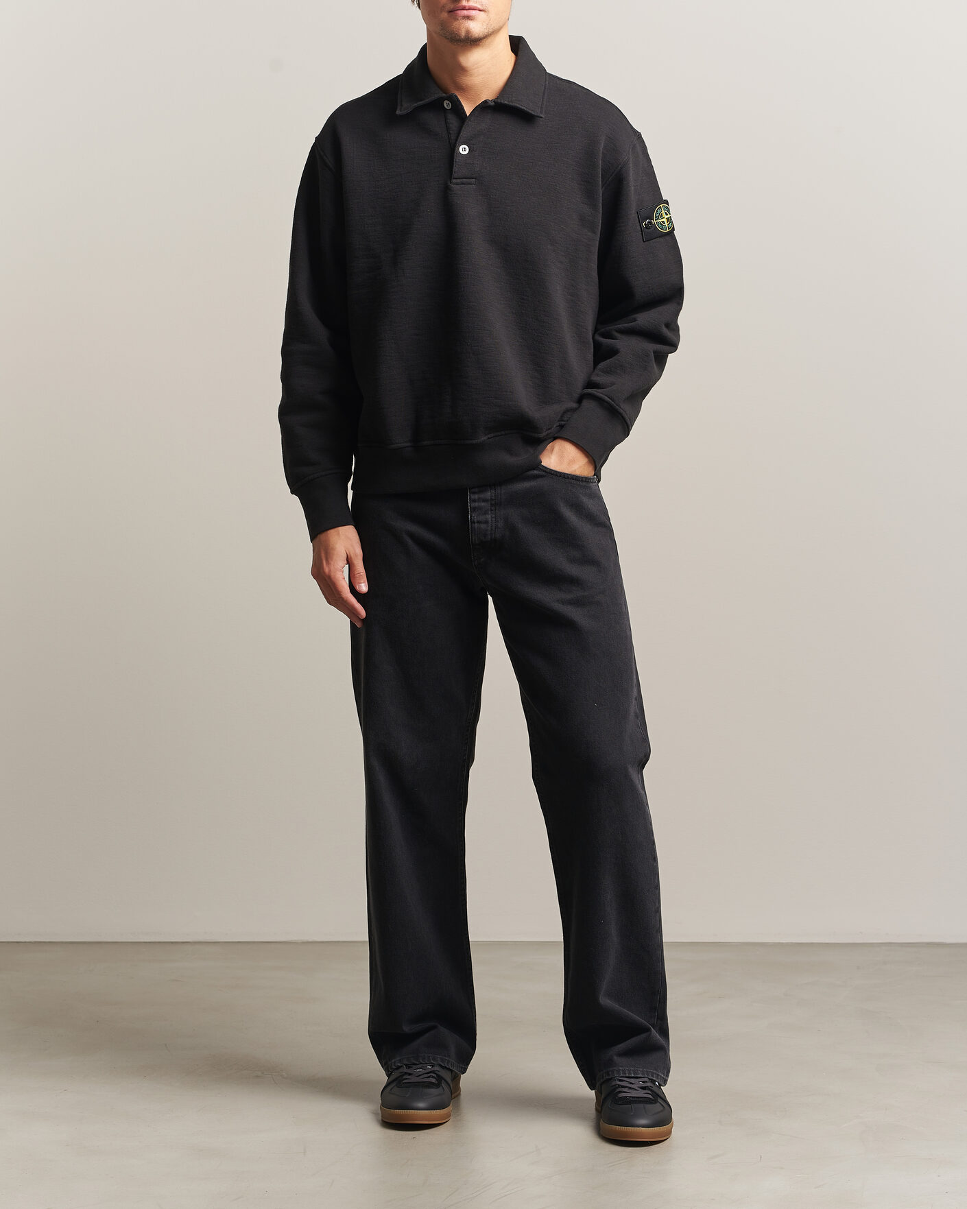 Men | Sweaters & Knitwear | Stone Island | Tubular Cotton Fleece Polo Black