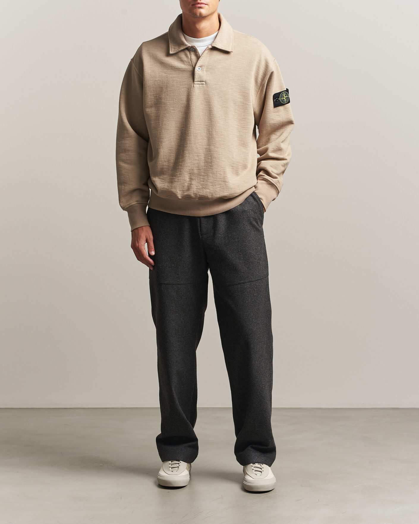 Men | Sweaters & Knitwear | Stone Island | Tubular Cotton Fleece Polo Biscuit
