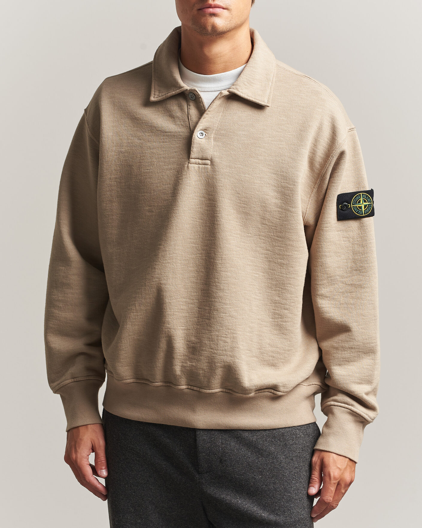 Men | Sweaters & Knitwear | Stone Island | Tubular Cotton Fleece Polo Biscuit