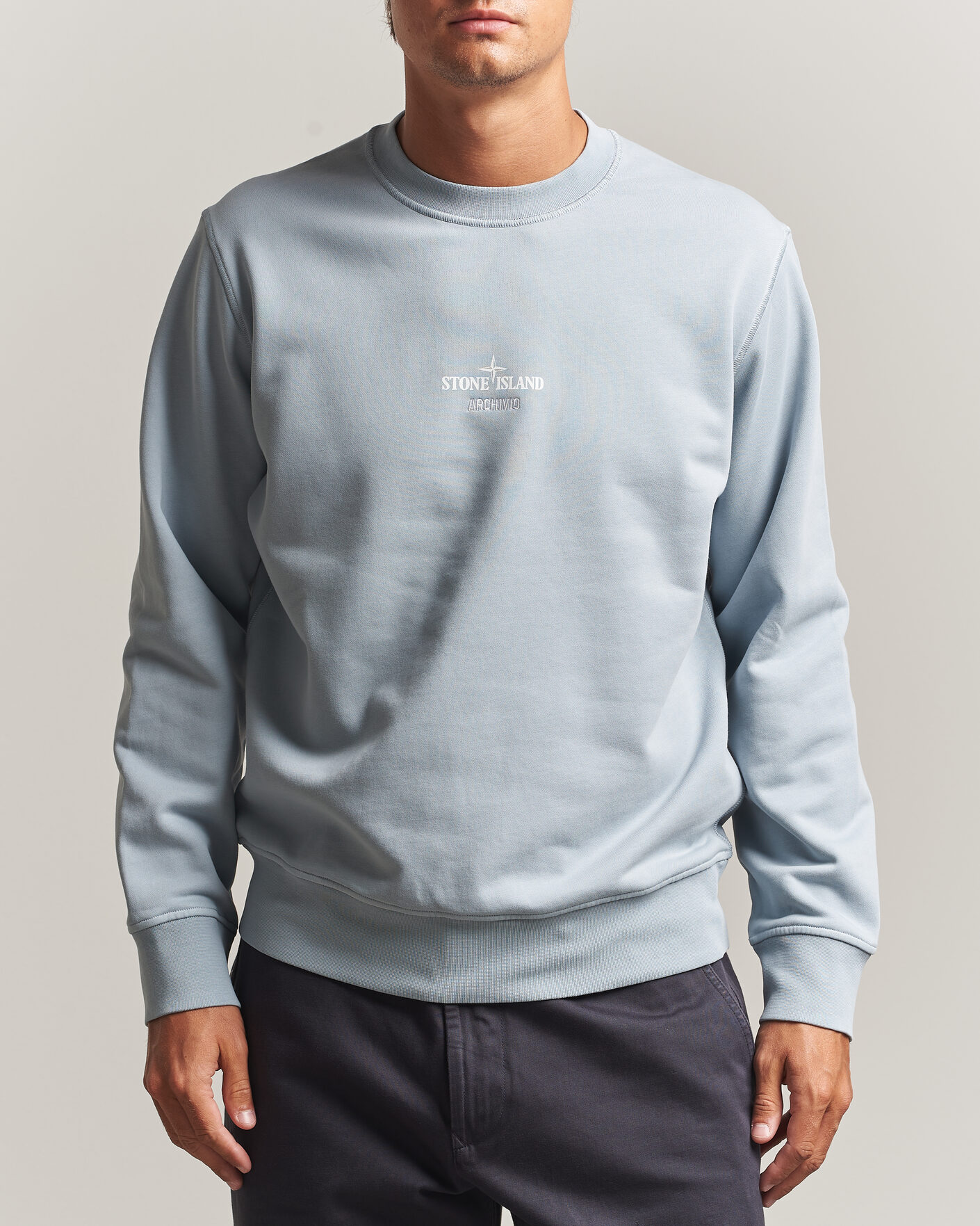 Men | Sweaters & Knitwear | Stone Island | Cotton Fleece Archivio Print Sweatshirt Ash Grey