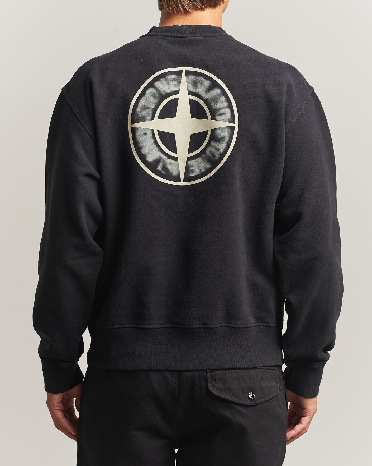 Men | Sweaters & Knitwear | Stone Island | Cotton Fleece Blurred Compas Print Sweatshirt Black