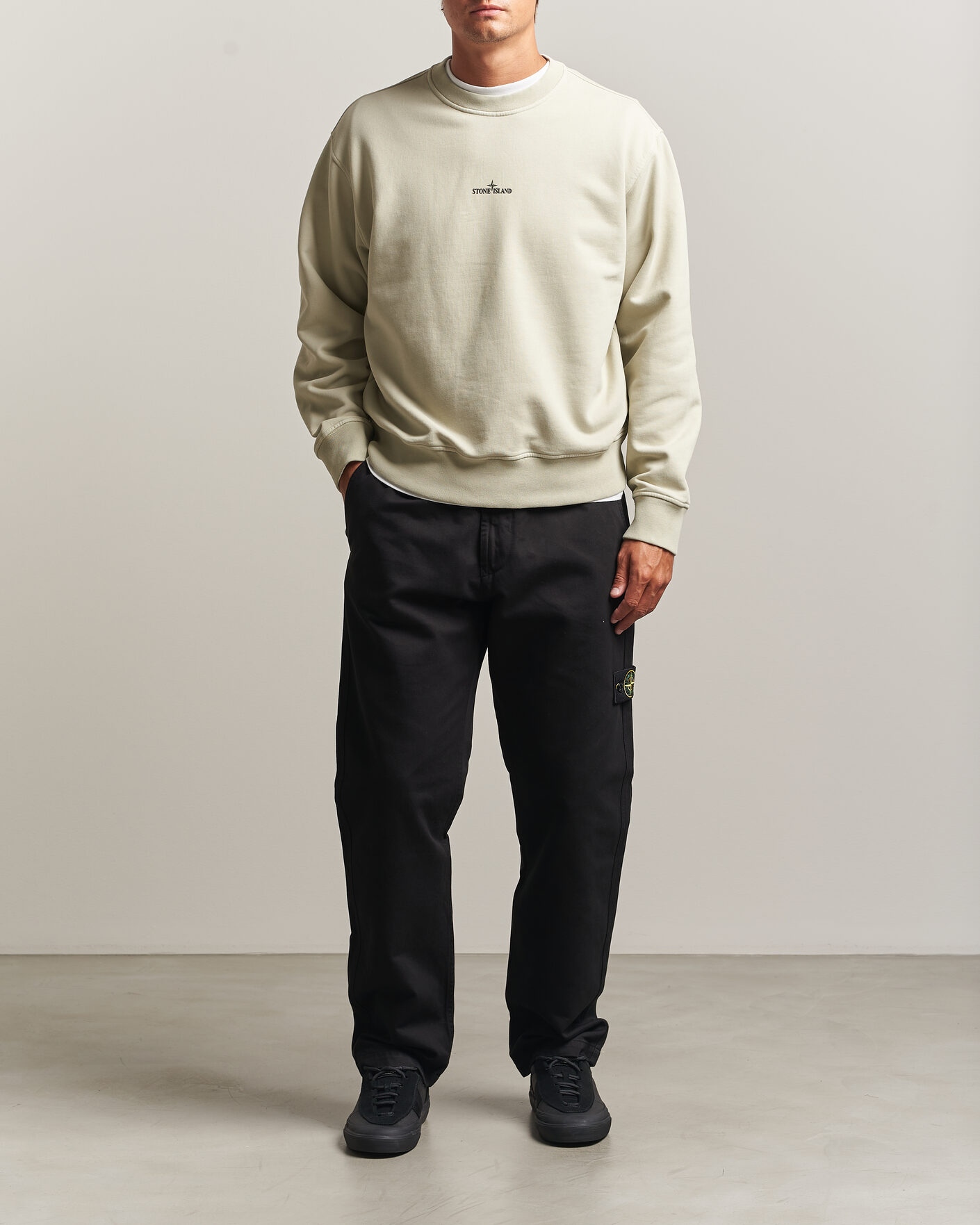 Men | Sweaters & Knitwear | Stone Island | Cotton Fleece Blurred Compas Print Sweatshirt Sand