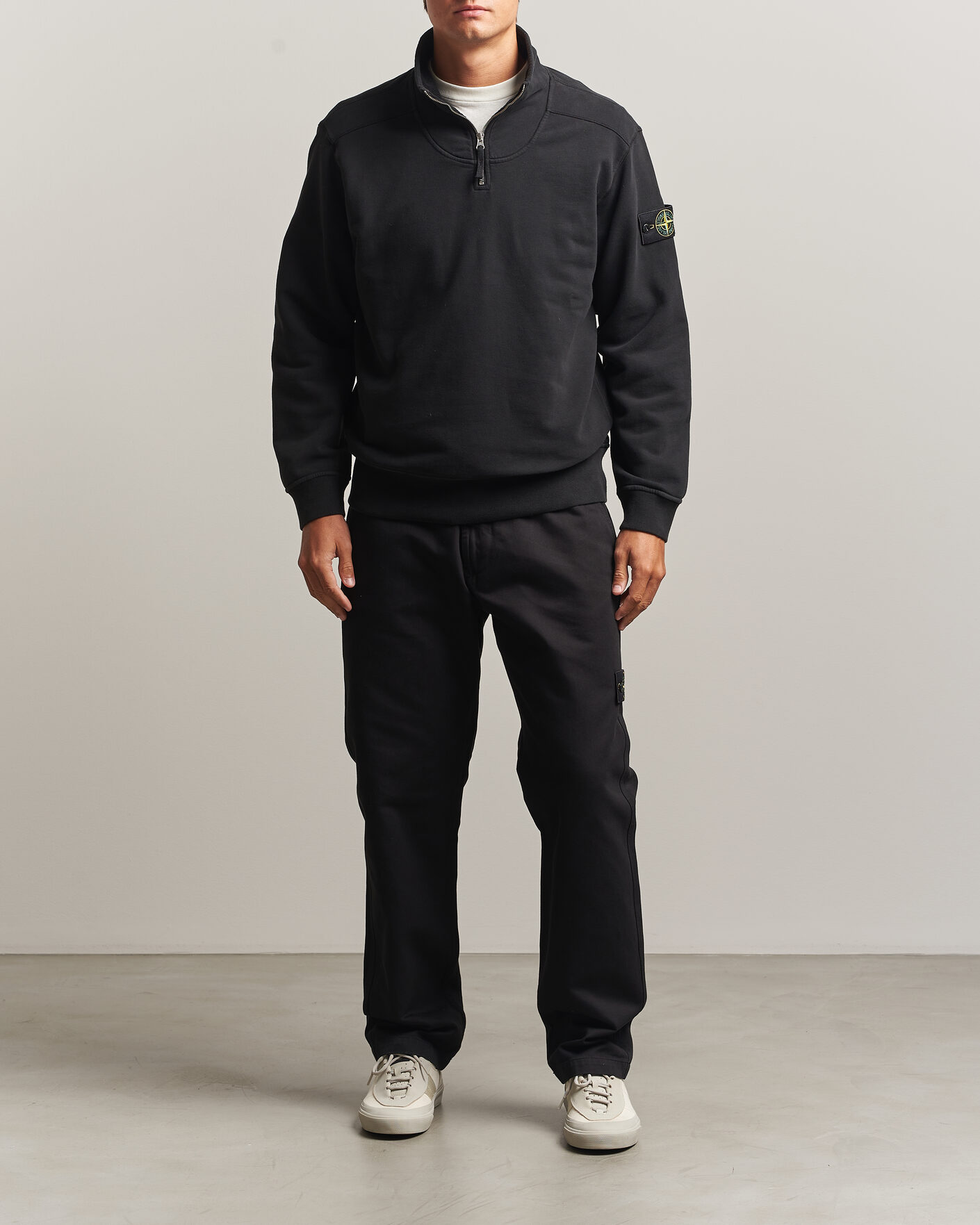 Men | Sweaters & Knitwear | Stone Island | Brushed Cotton Fleece Half Zip Black