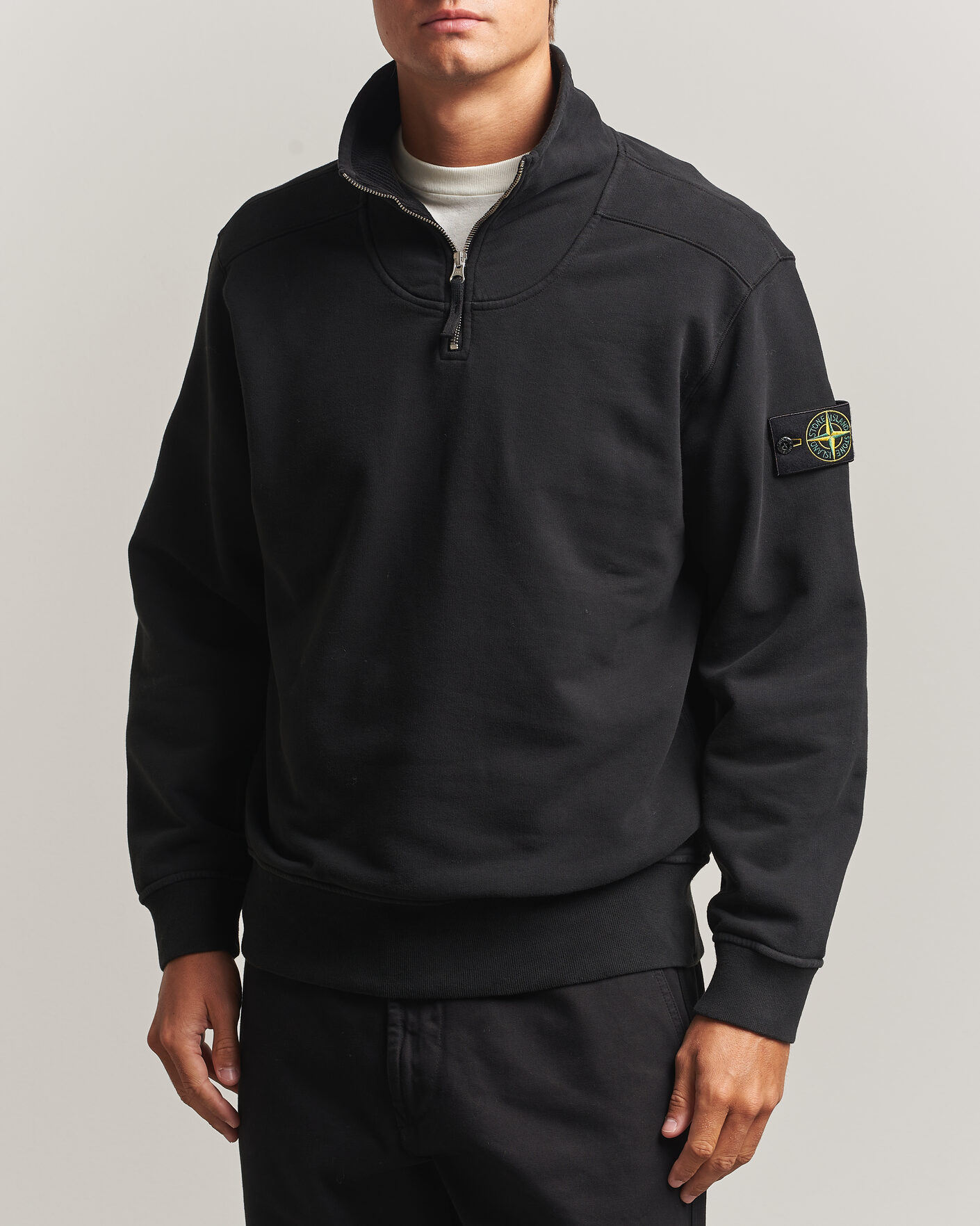 Men | Sweaters & Knitwear | Stone Island | Brushed Cotton Fleece Half Zip Black