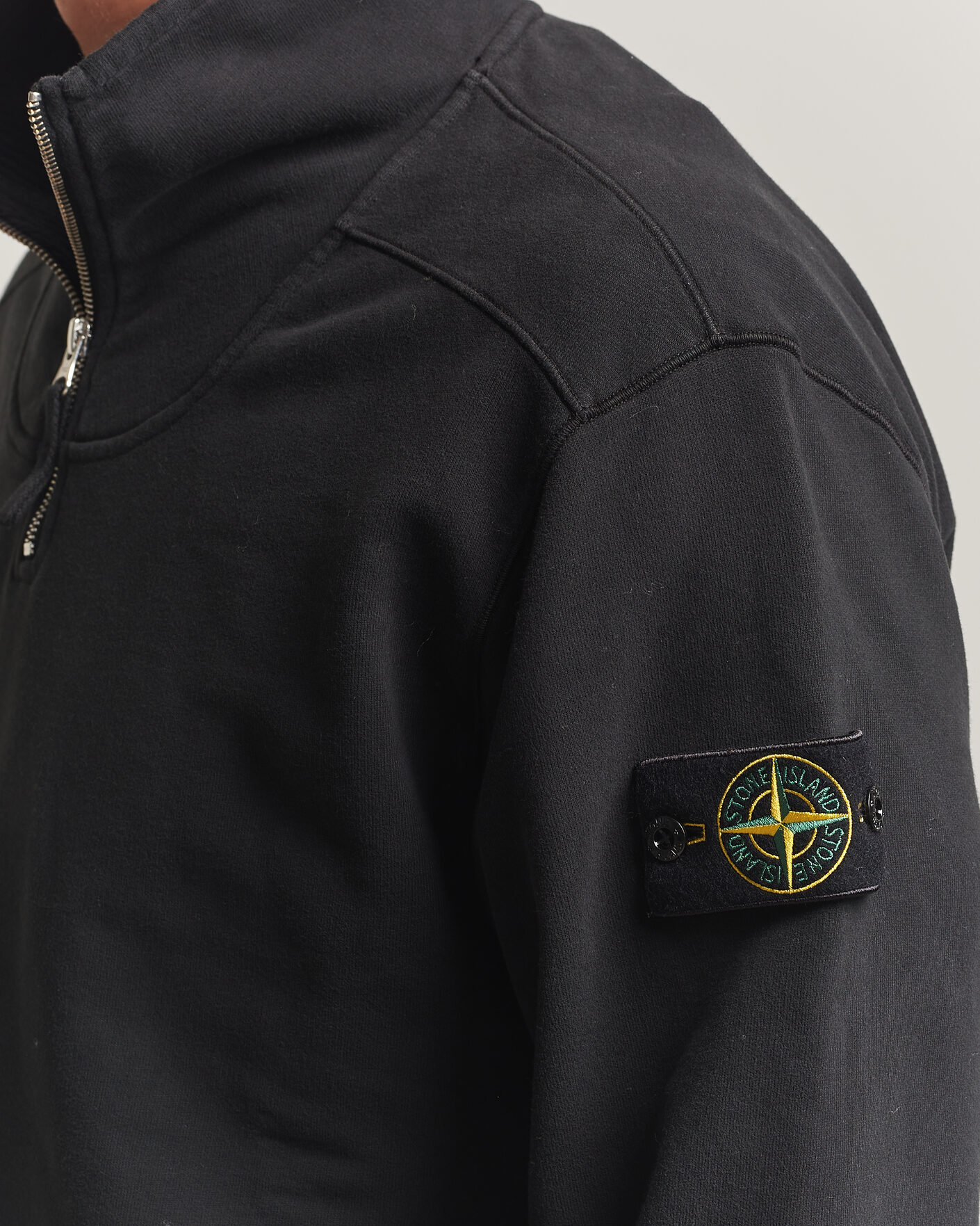 Men | Sweaters & Knitwear | Stone Island | Brushed Cotton Fleece Half Zip Black