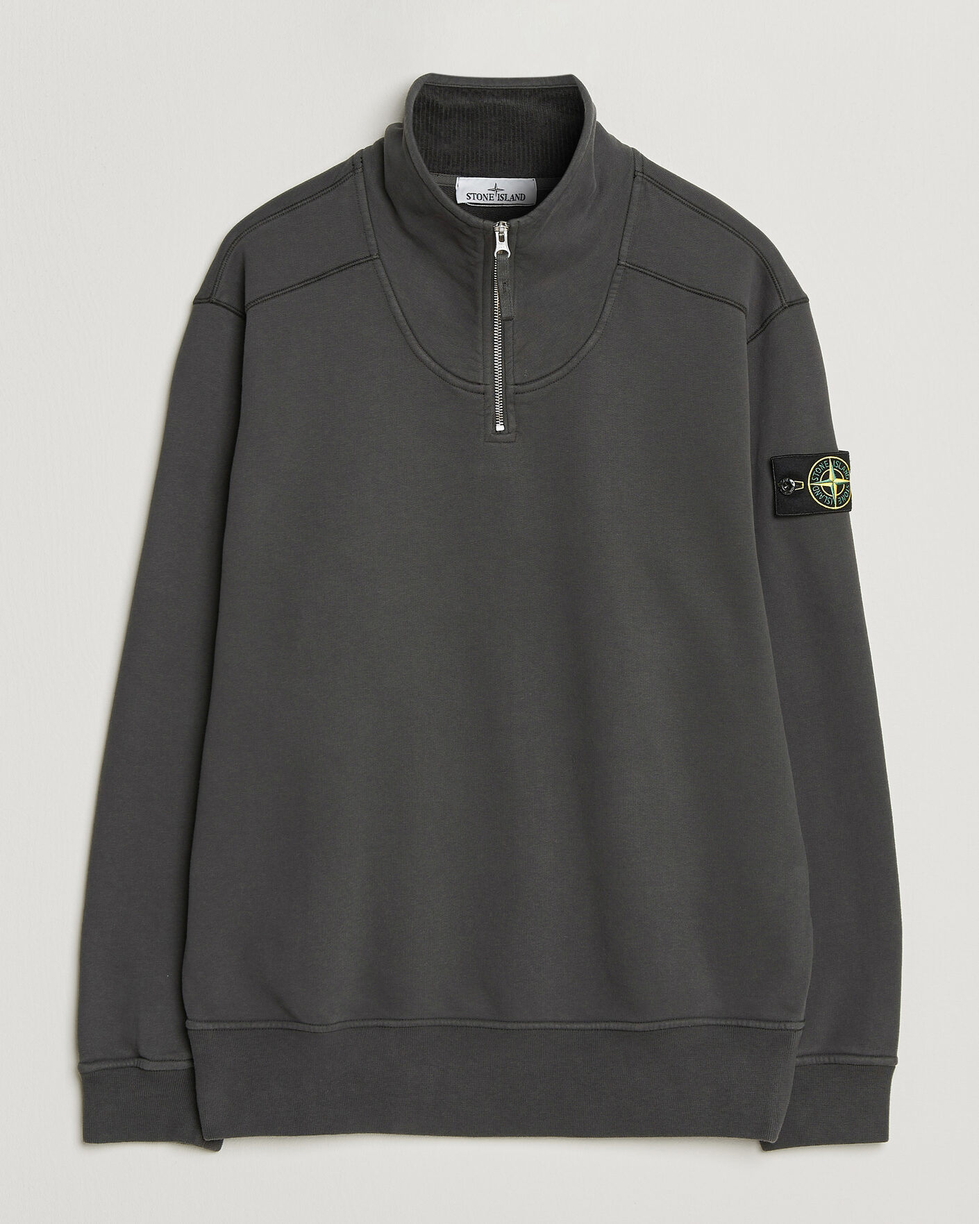Men | Sweaters & Knitwear | Stone Island | Brushed Cotton Fleece Half Zip Lead Grey
