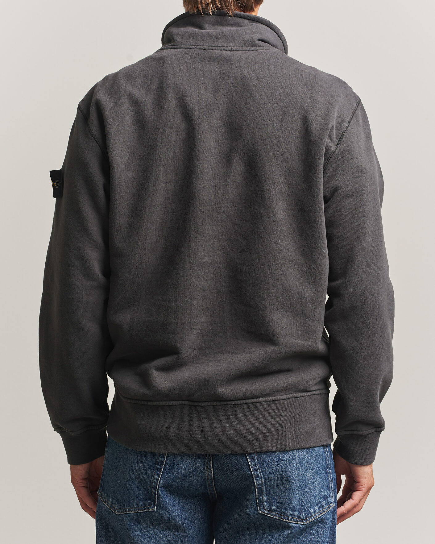 Men | Sweaters & Knitwear | Stone Island | Brushed Cotton Fleece Half Zip Lead Grey