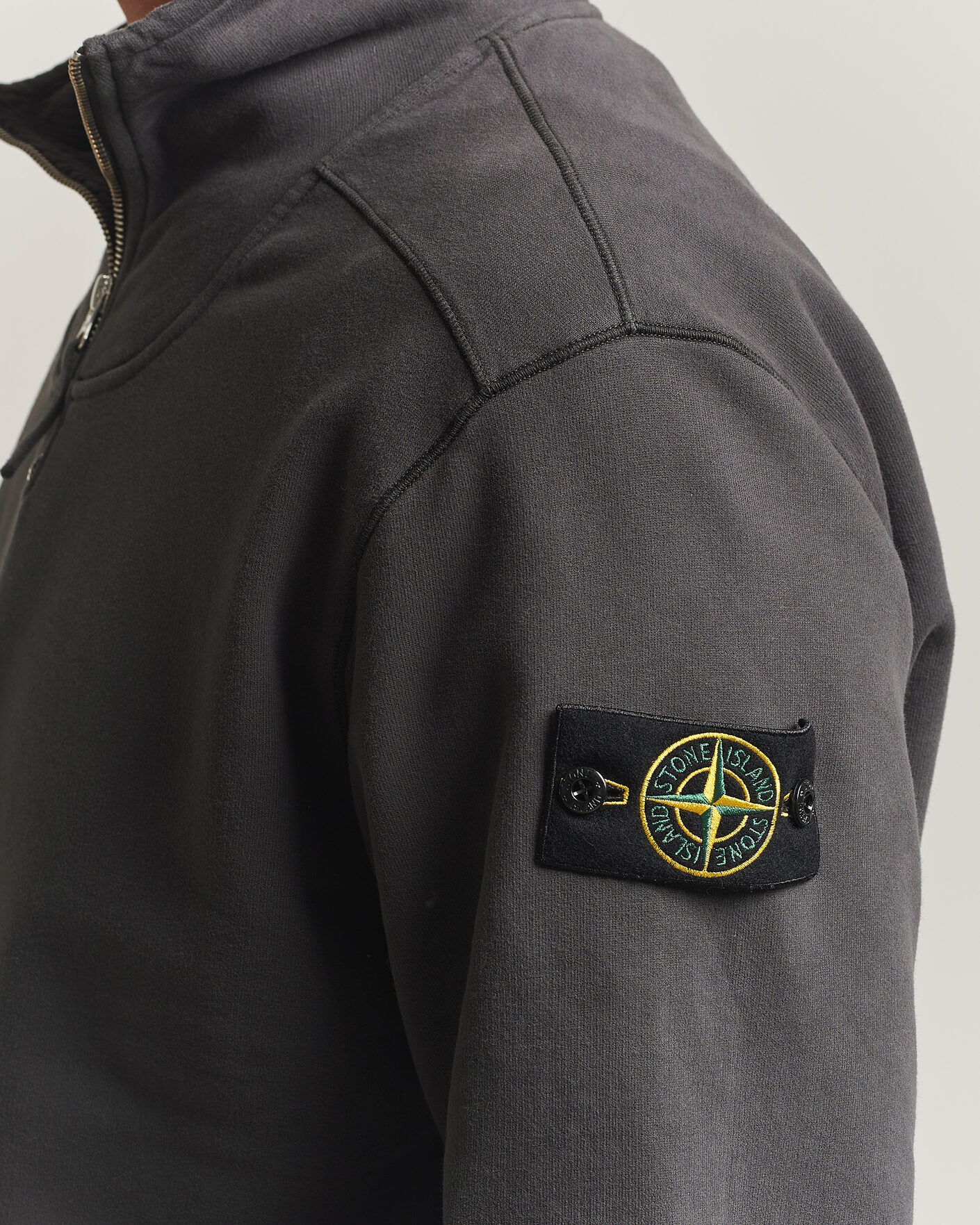 Men | Sweaters & Knitwear | Stone Island | Brushed Cotton Fleece Half Zip Lead Grey
