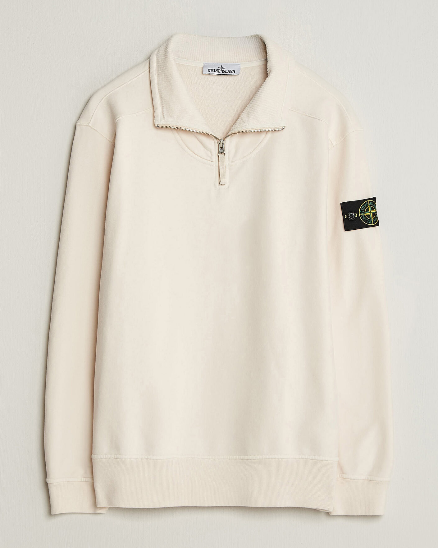 Men | Sweaters & Knitwear | Stone Island | Brushed Cotton Fleece Half Zip Ivory