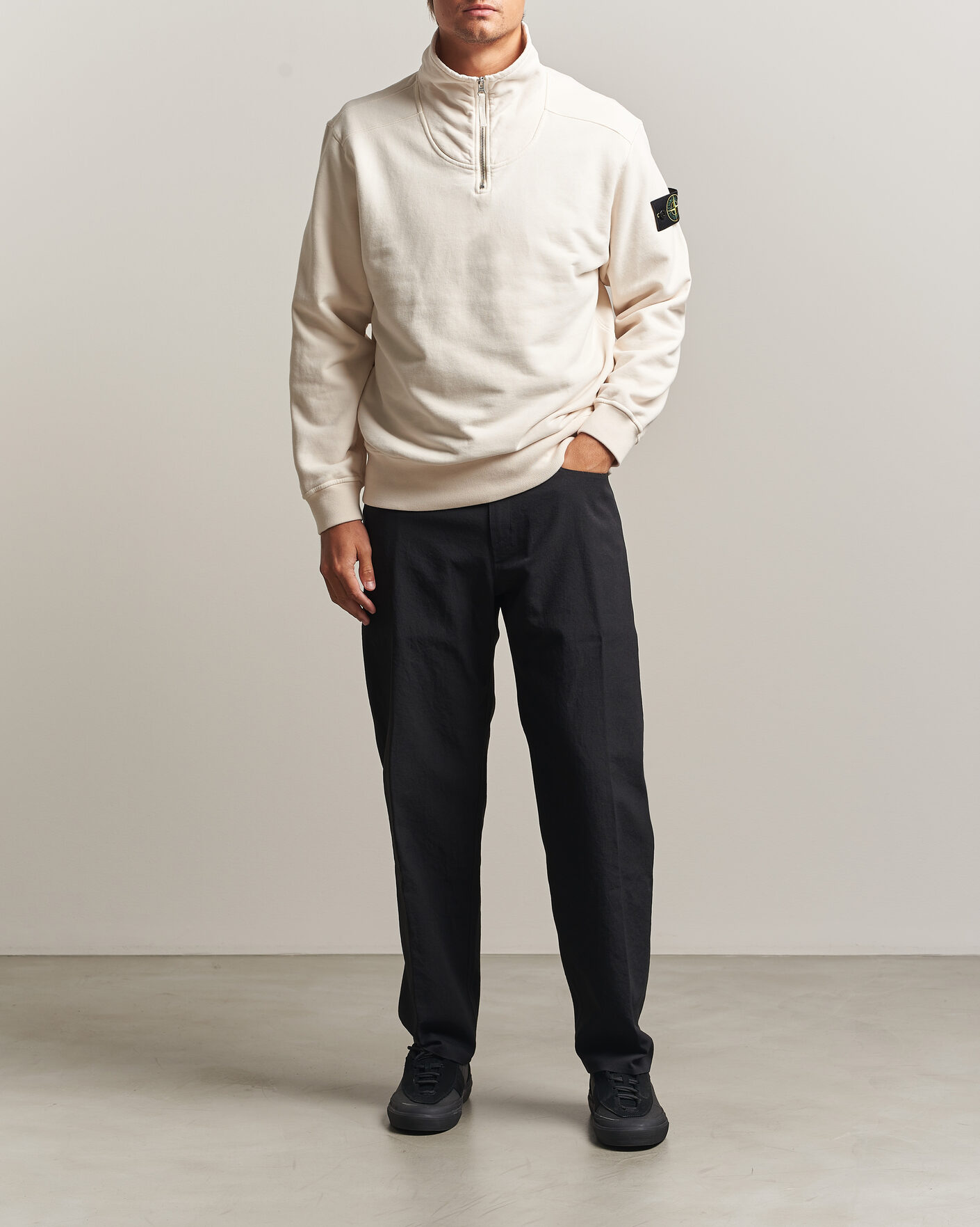 Men | Sweaters & Knitwear | Stone Island | Brushed Cotton Fleece Half Zip Ivory