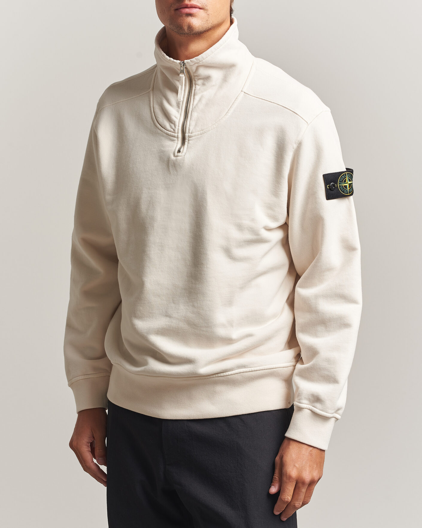 Men | Sweaters & Knitwear | Stone Island | Brushed Cotton Fleece Half Zip Ivory