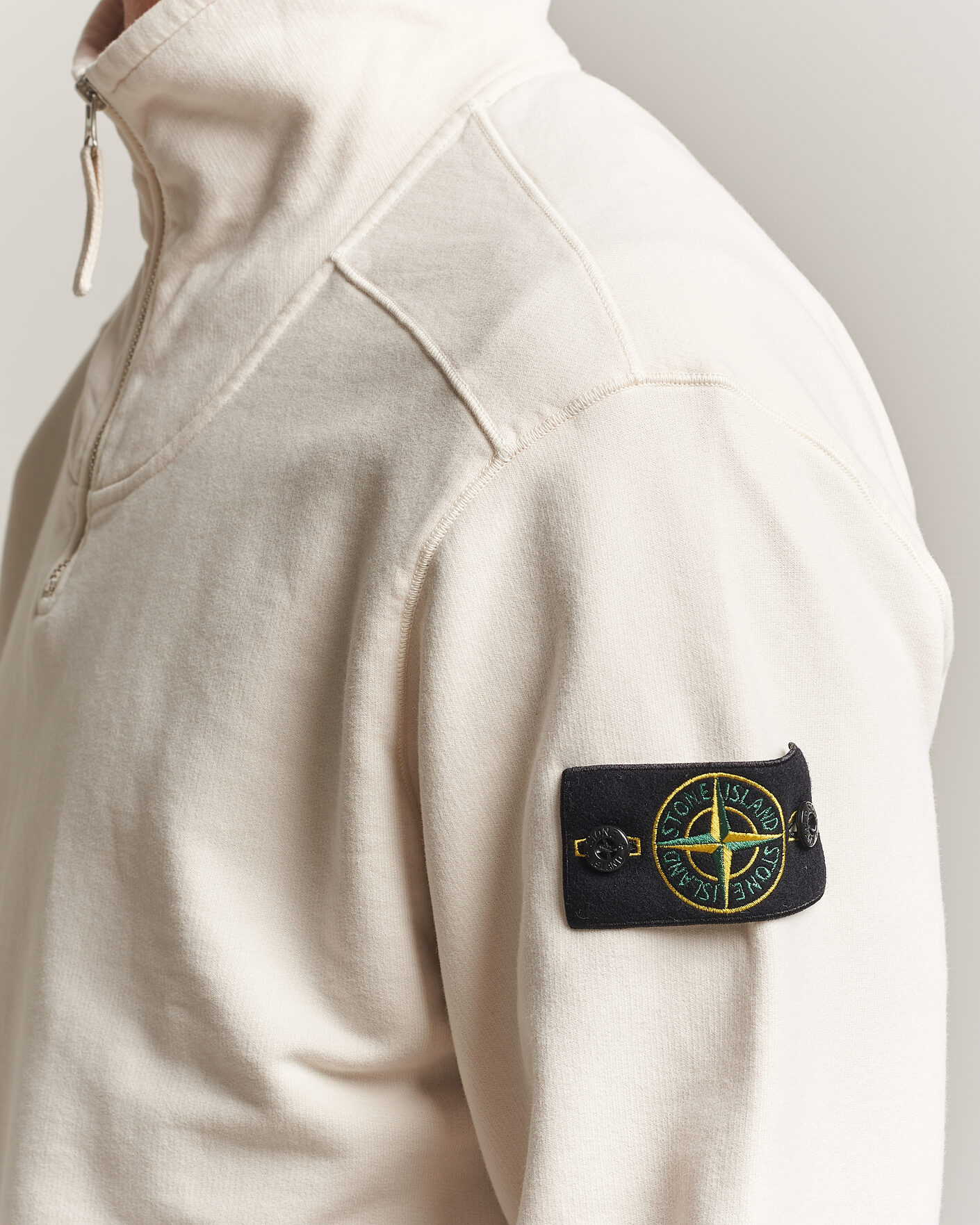 Men | Sweaters & Knitwear | Stone Island | Brushed Cotton Fleece Half Zip Ivory