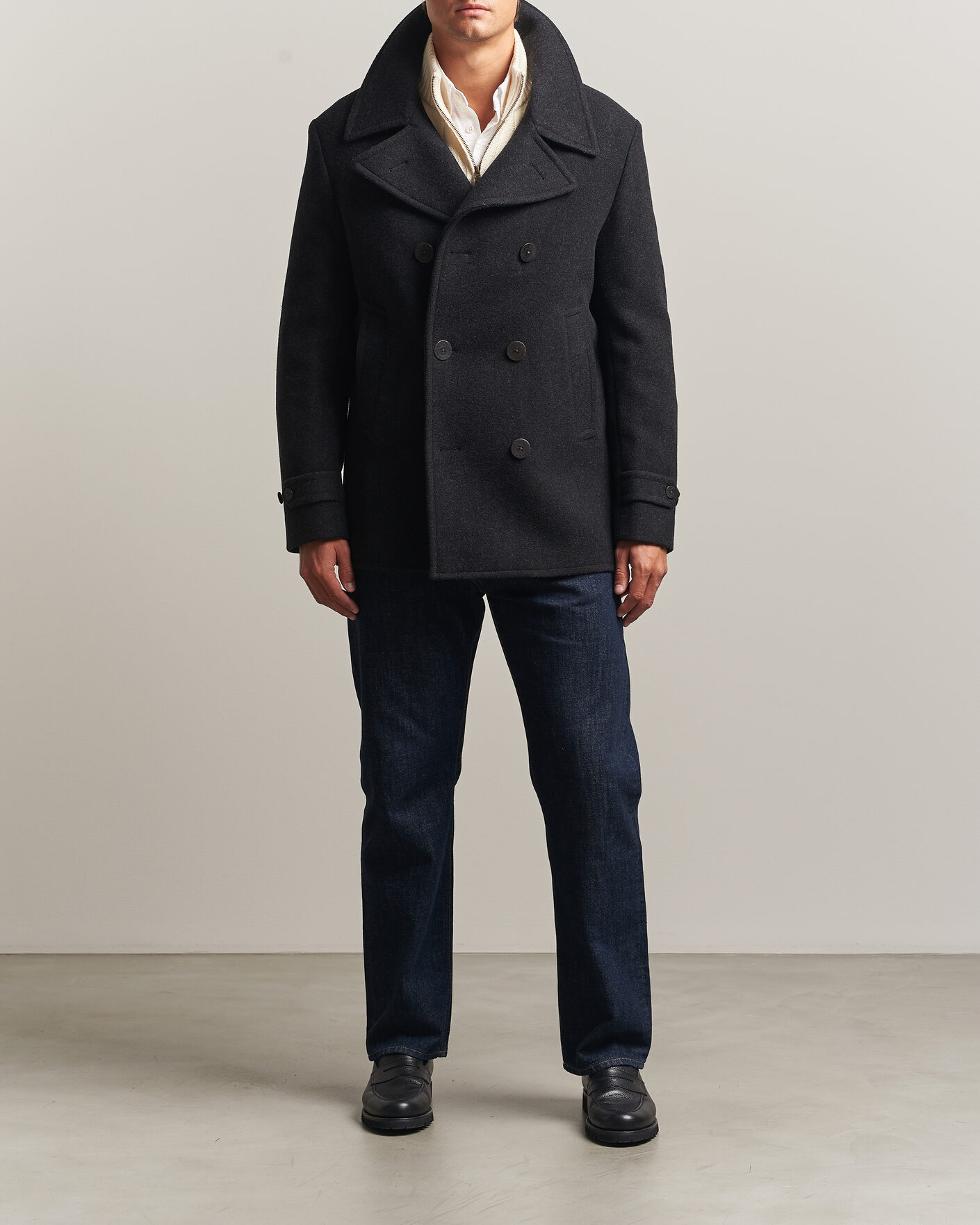 Men | Coats & Jackets | Polo Ralph Lauren | Lightweight Melton Peacoat Charcoal