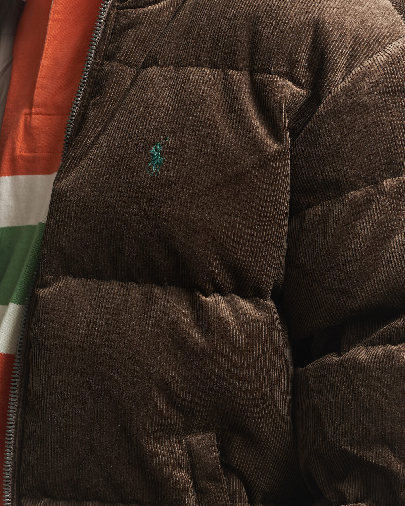 Men | Coats & Jackets | Polo Ralph Lauren | Corduroy Puffer Jacket Dark Beech
