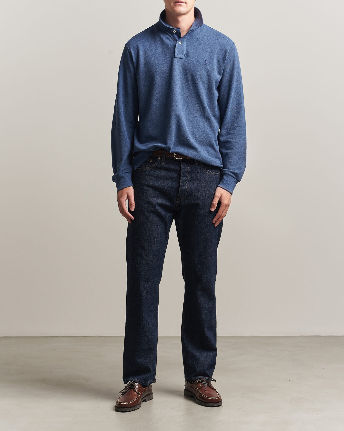 Men | Polo Shirts | Polo Ralph Lauren | Custom Slim Fit Long Sleeve Polo Derby Blue Heather