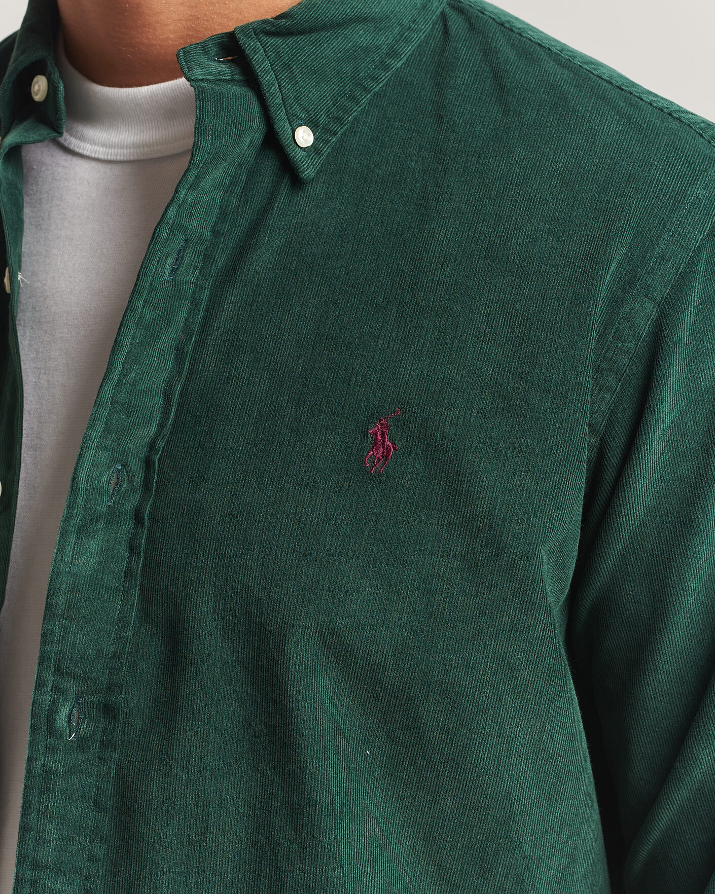 Men | Shirts | Polo Ralph Lauren | Custom Fit BD Corduroy Shirt Moss Agate