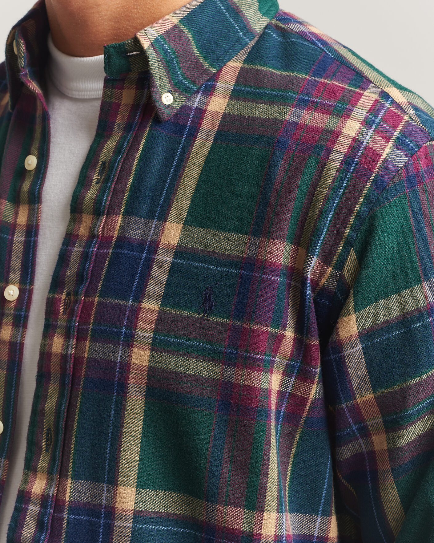 Men | Shirts | Polo Ralph Lauren | Custom Fit Brushed Flannel Shirt Forest Burgundy