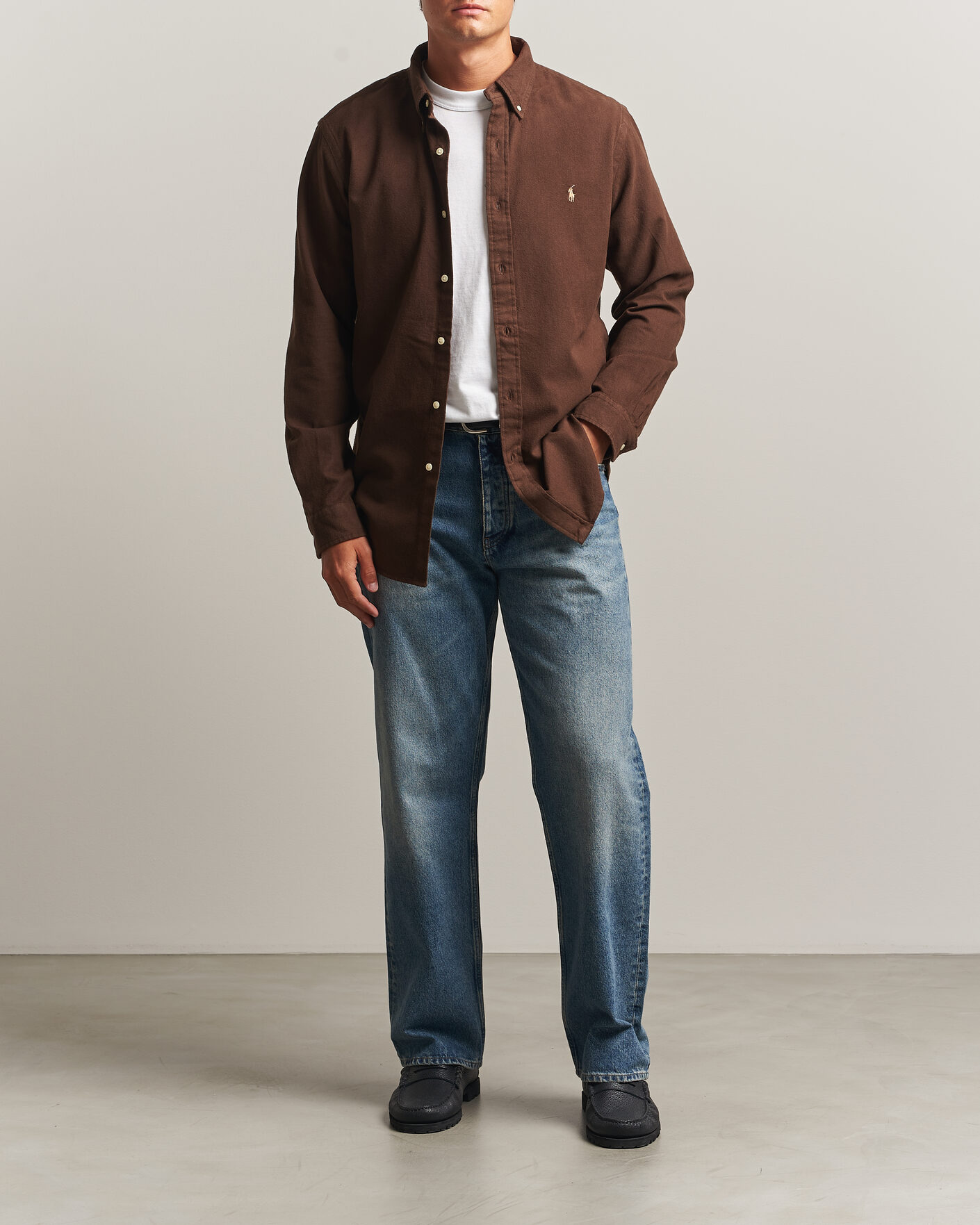 Men | Shirts | Polo Ralph Lauren | Custom Fit Brushed Flannel Shirt Nutmeg Brown