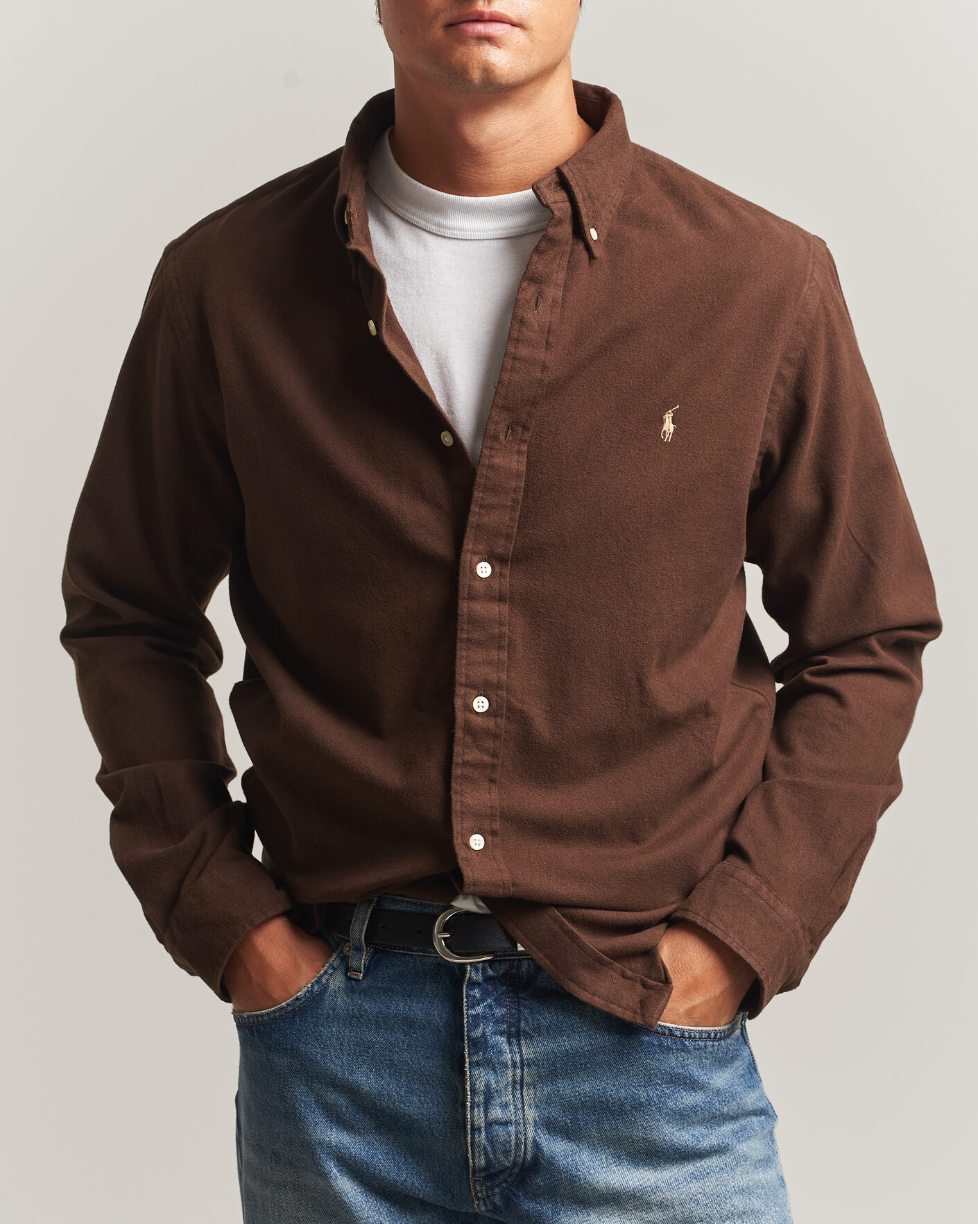 Men | Shirts | Polo Ralph Lauren | Custom Fit Brushed Flannel Shirt Nutmeg Brown