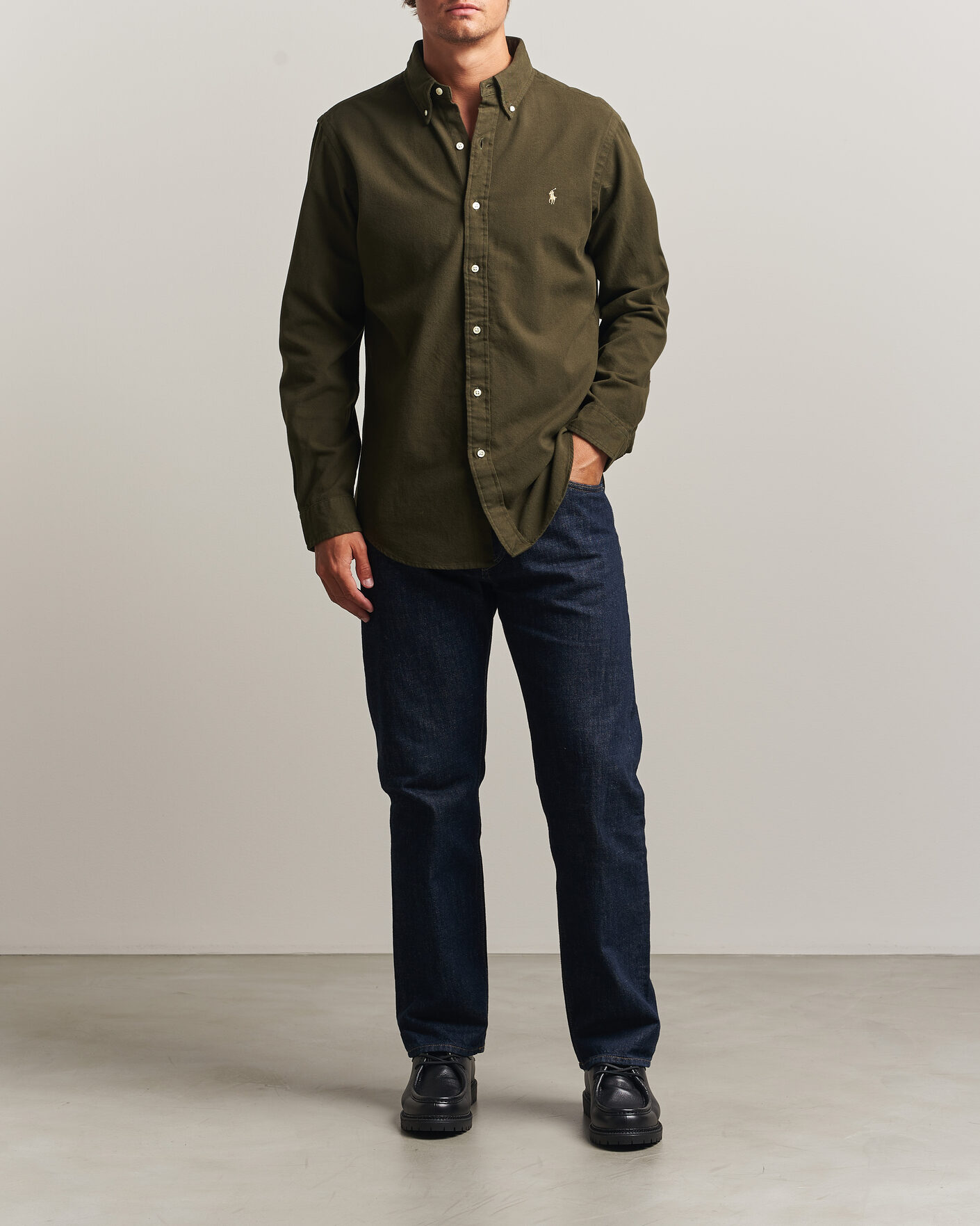 Men | Shirts | Polo Ralph Lauren | Custom Fit Brushed Flannel Shirt Company Olive