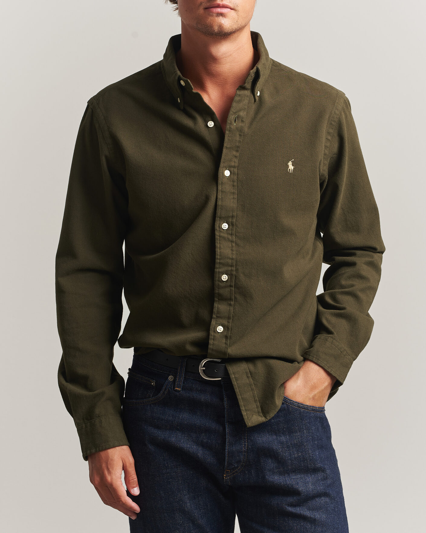 Men | Shirts | Polo Ralph Lauren | Custom Fit Brushed Flannel Shirt Company Olive