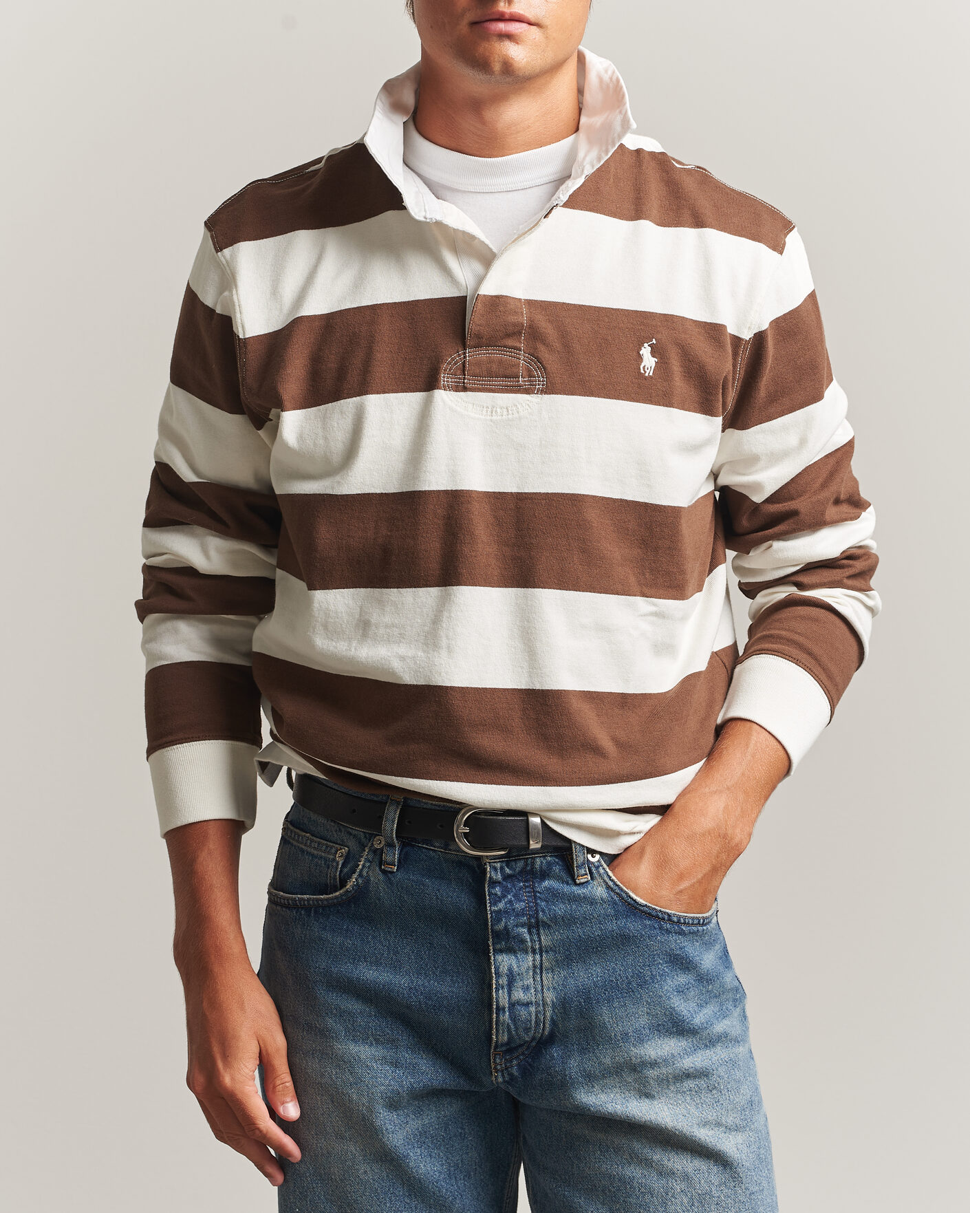 Men | Sweaters & Knitwear | Polo Ralph Lauren | Striped Jersey Rugger Cream/Brown