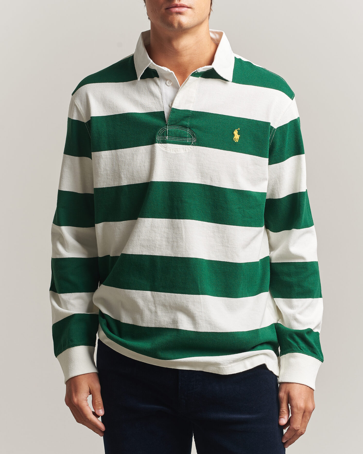 Men | Sweaters & Knitwear | Polo Ralph Lauren | Striped Jersey Rugger Cream/Forest