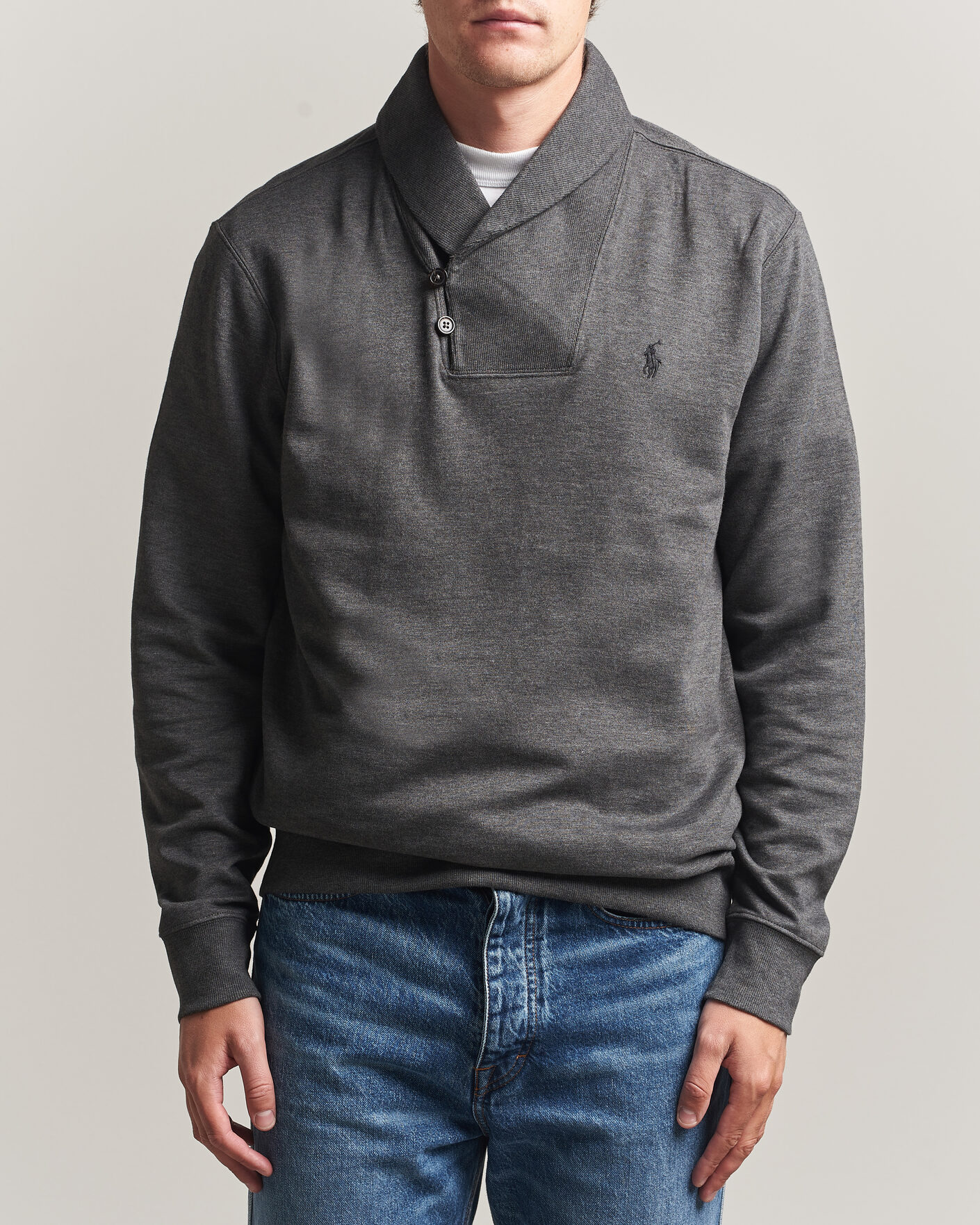 Men | Sweaters & Knitwear | Polo Ralph Lauren | Double Knitted Shawl Collar Sweater Windsor Heather
