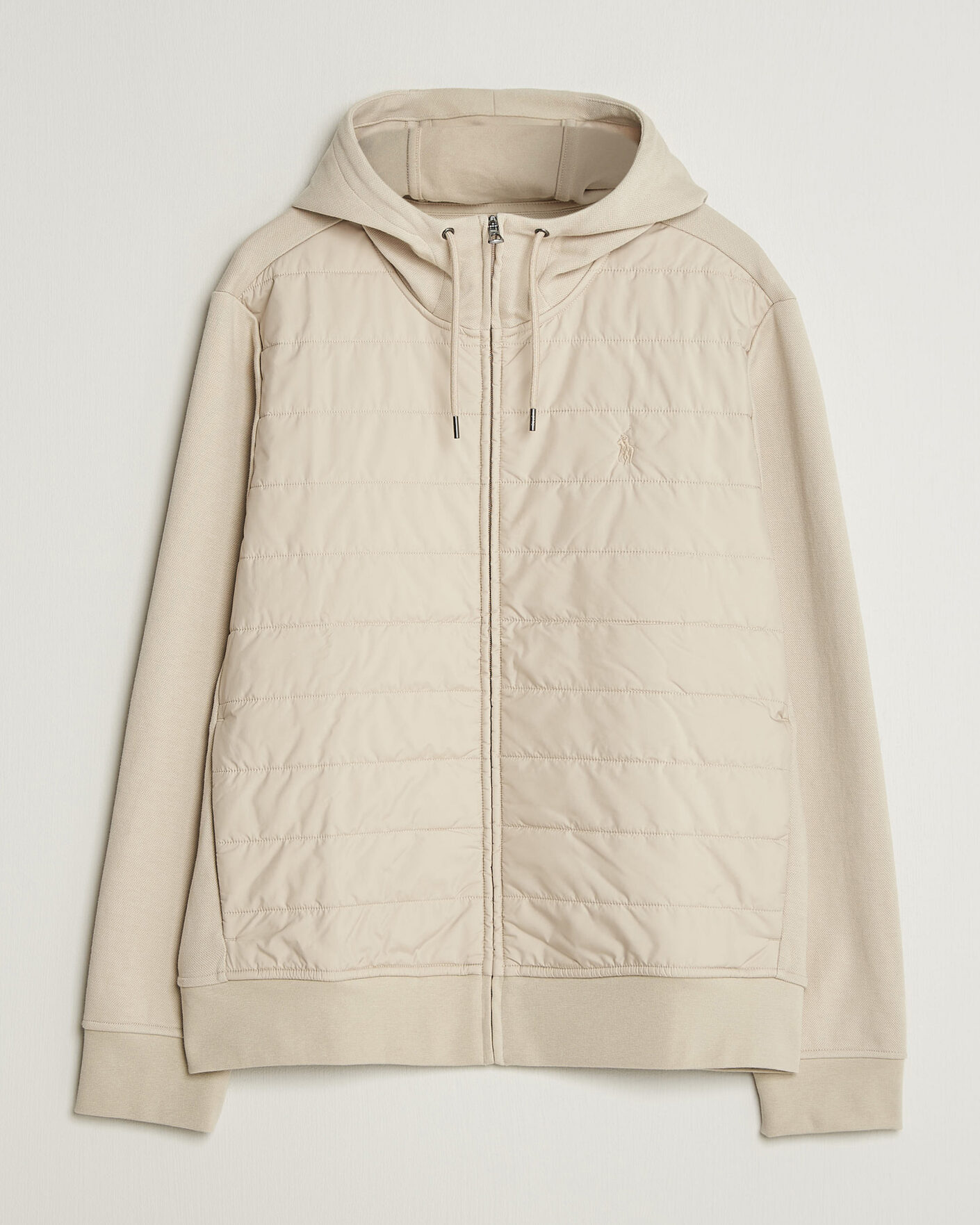 Men | Sweaters & Knitwear | Polo Ralph Lauren | Double Knitted Jaquard Full Zip Hoodie Stoneware Grey
