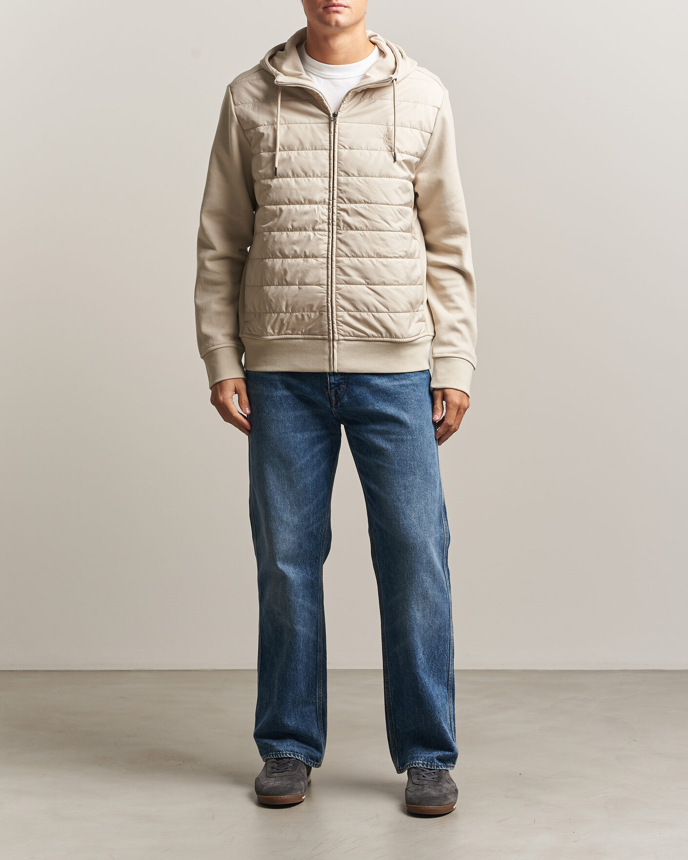 Men | Sweaters & Knitwear | Polo Ralph Lauren | Double Knitted Jaquard Full Zip Hoodie Stoneware Grey