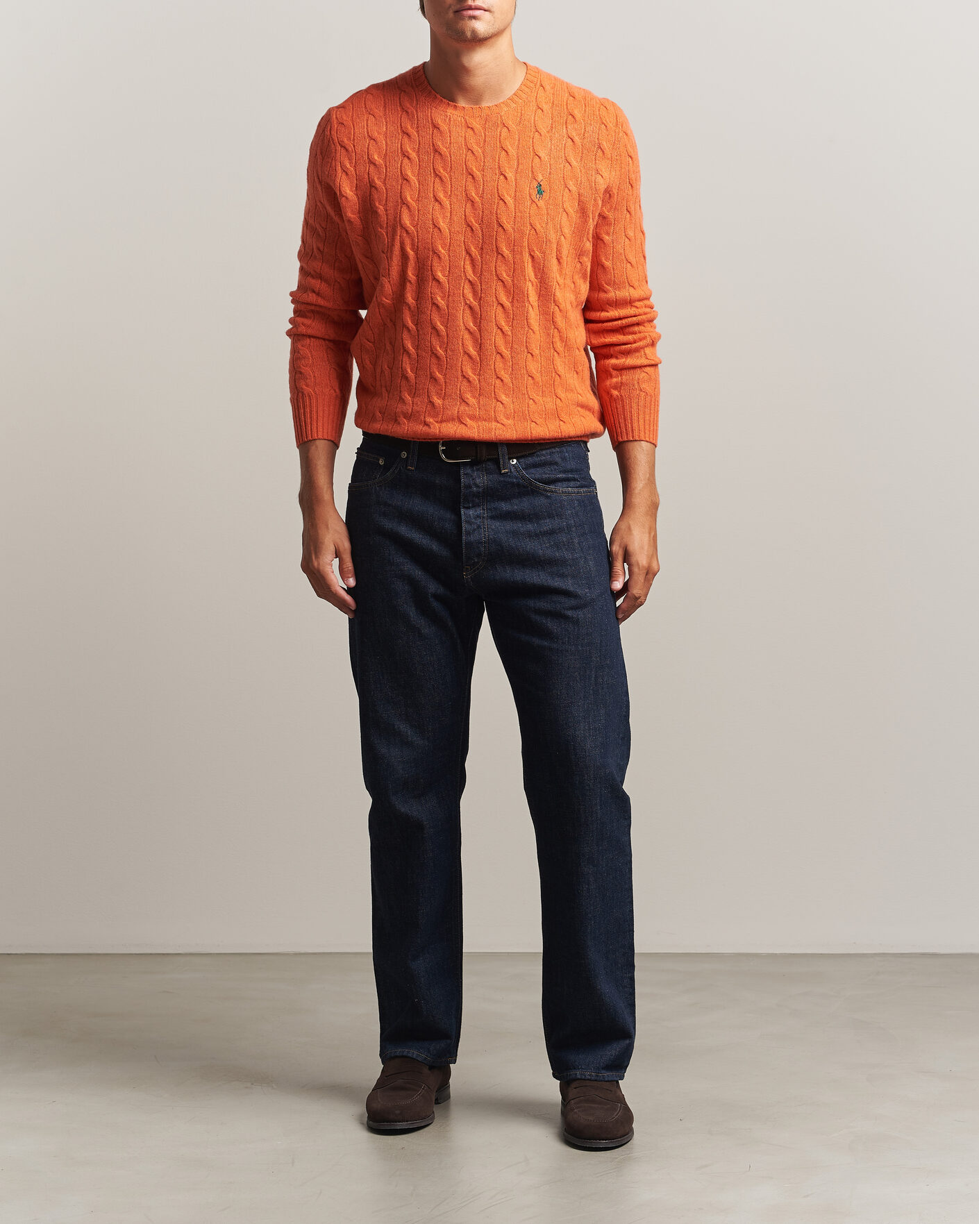 Men | Sweaters & Knitwear | Polo Ralph Lauren | Wool/Cashmere Cable Crew Neck Orange Jasper Heather
